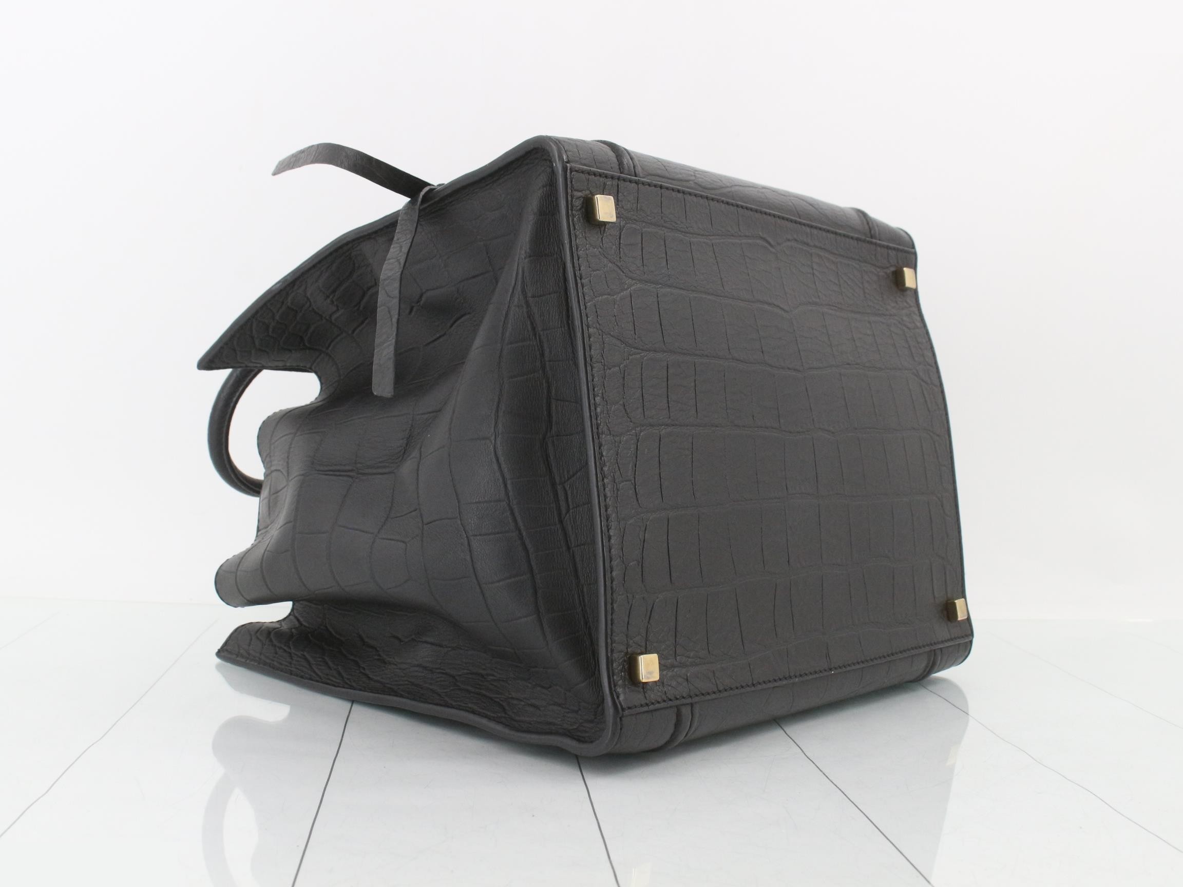 Luggage Phantom Crocodile Embossed Leather Handbag, Black — view 5