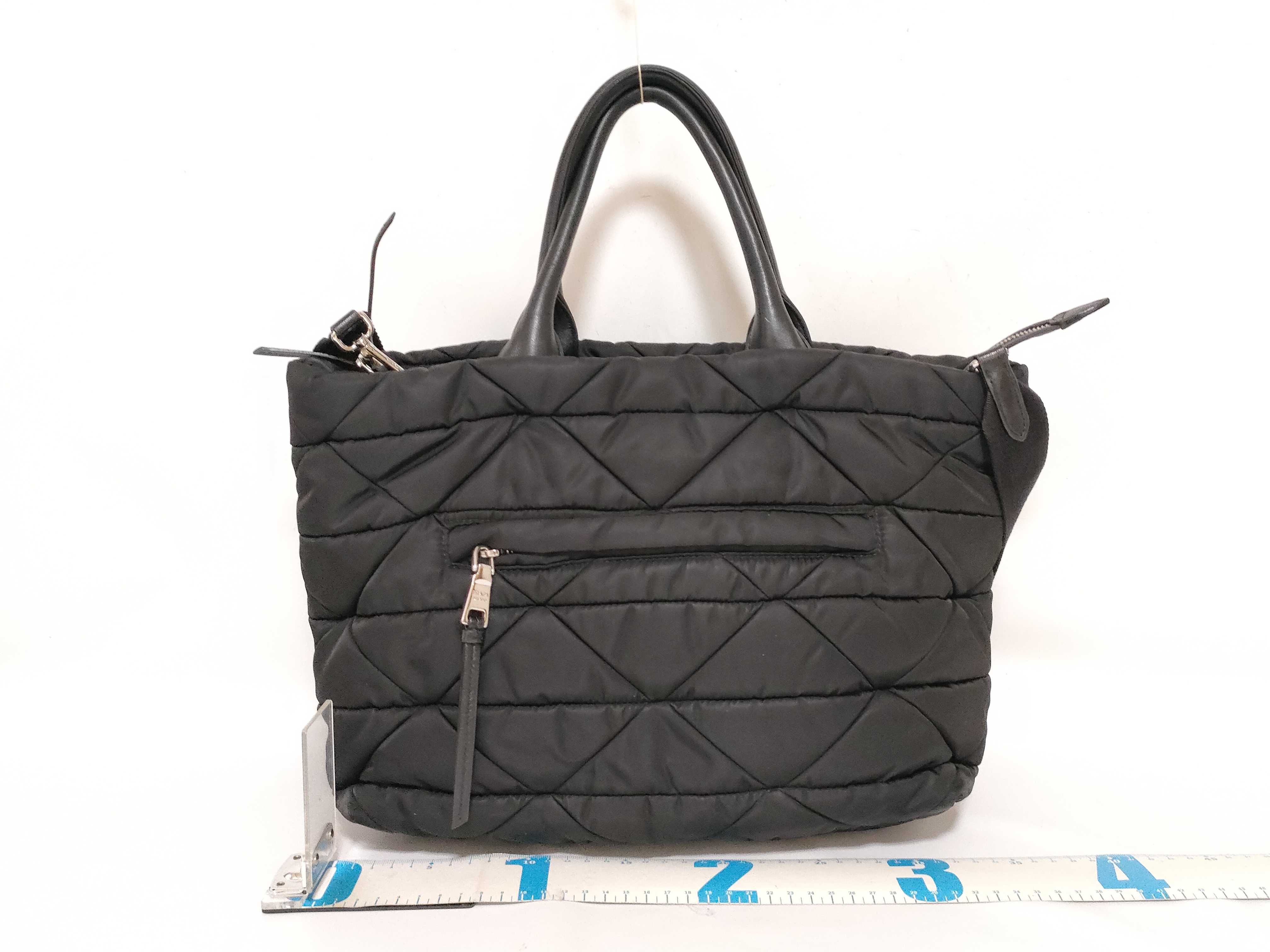 Nylon Prada Tessuto Quilted Nylon x Leather Handbag Black 1BG436 Handbag — view 2