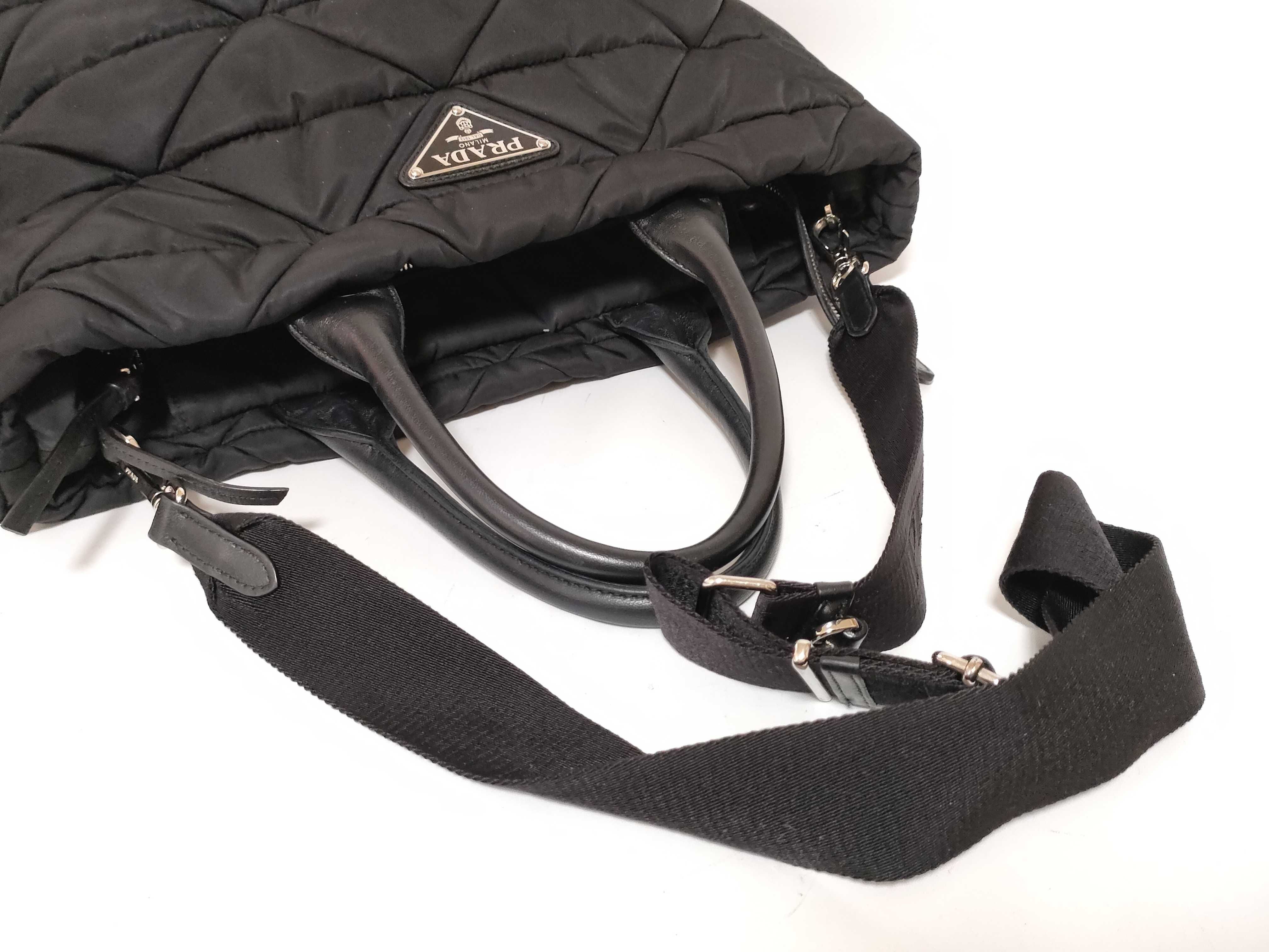 Nylon Prada Tessuto Quilted Nylon x Leather Handbag Black 1BG436 Handbag — view 3