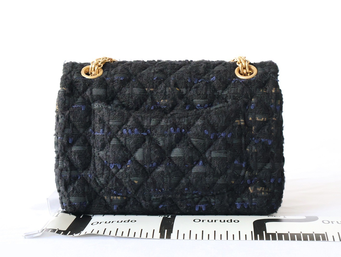 Mini Matelassé Tweed Double Chain Shoulder Bag, Black — view 2
