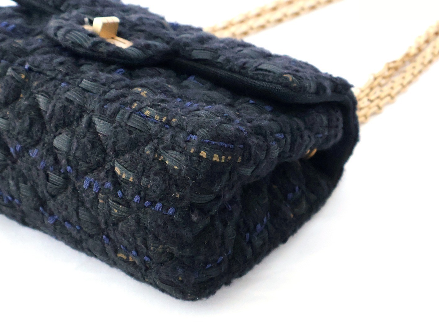 Mini Matelassé Tweed Double Chain Shoulder Bag, Black — view 4