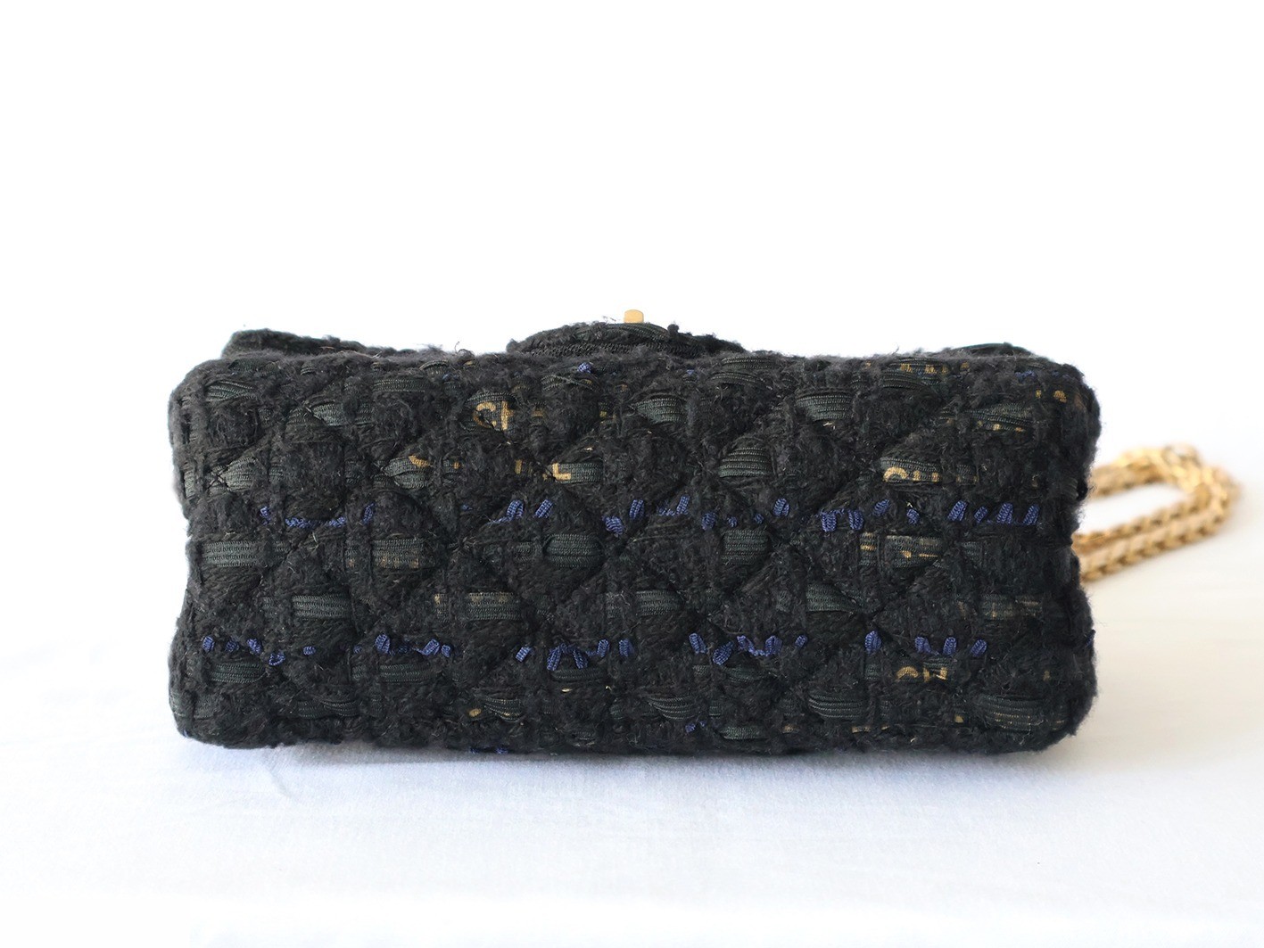 Mini Matelassé Tweed Double Chain Shoulder Bag, Black — view 6