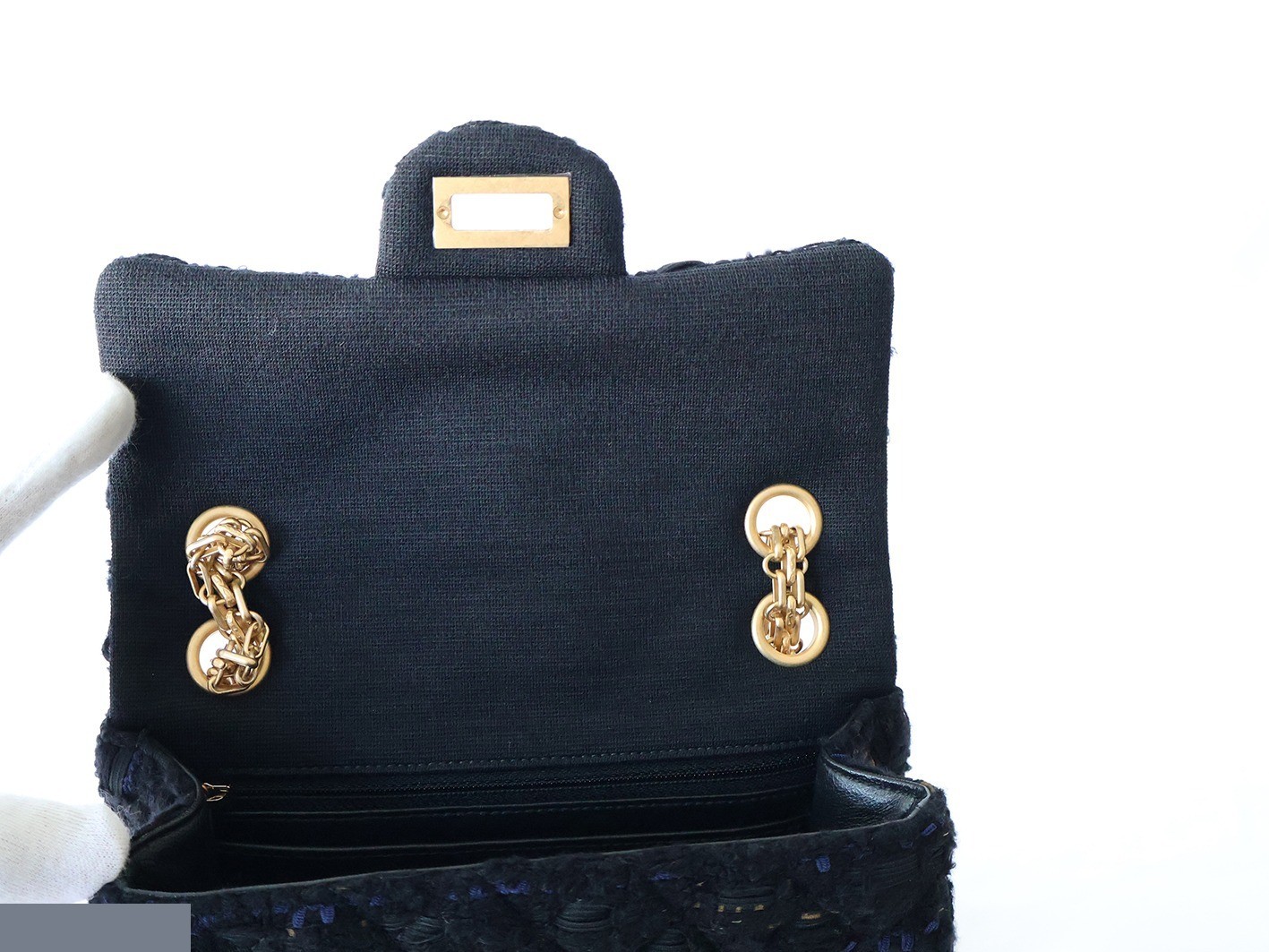 Mini Matelassé Tweed Double Chain Shoulder Bag, Black — view 10