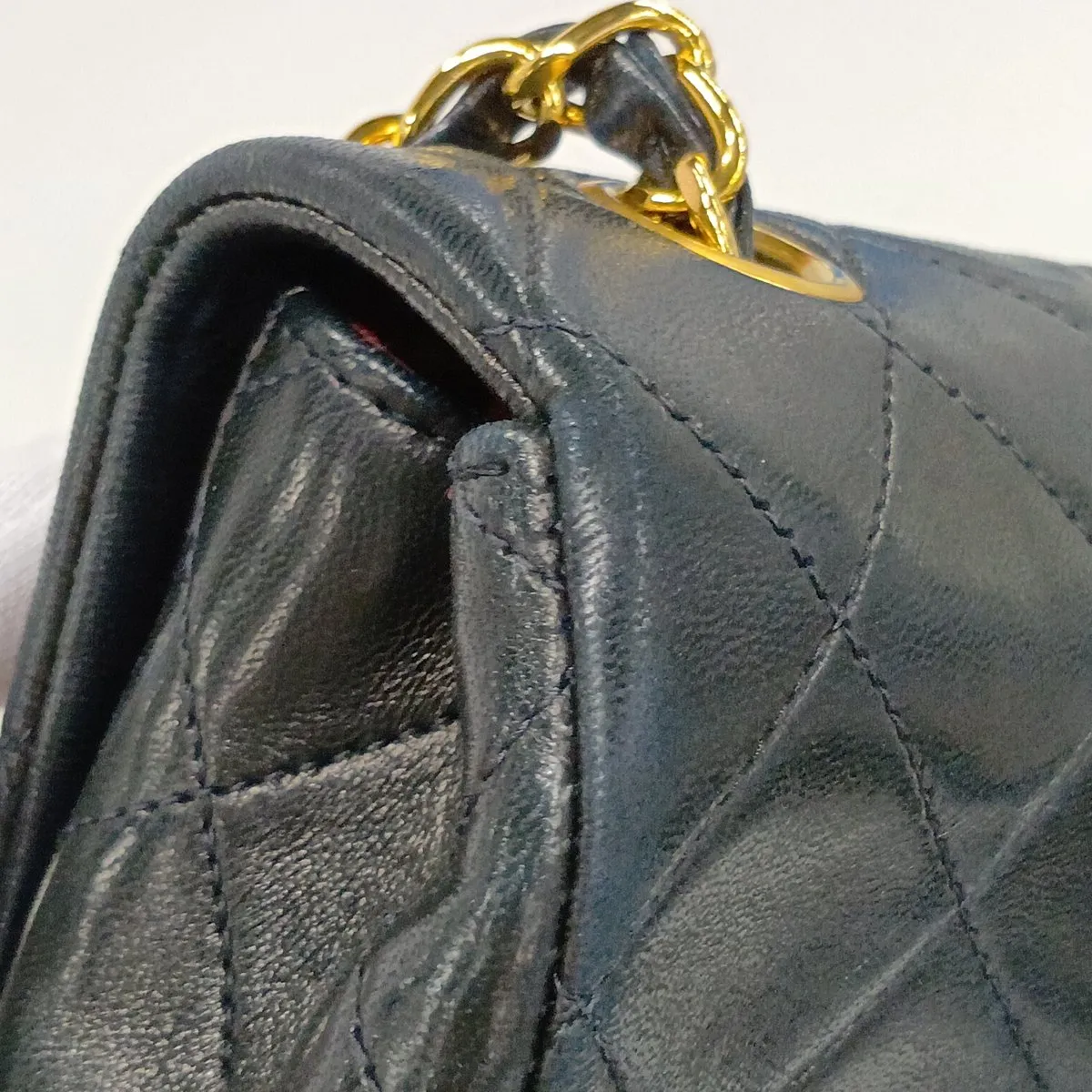Mini Matelassé 20 Lambskin Single Flap Single Chain Bag, Black with Gold Hardware, A69900 — view 15