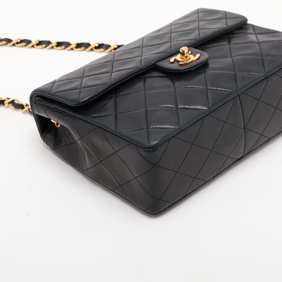 Mini Matelassé 20 Lambskin Single Flap Single Chain Bag, Black with Gold Hardware, A69900 — view 4