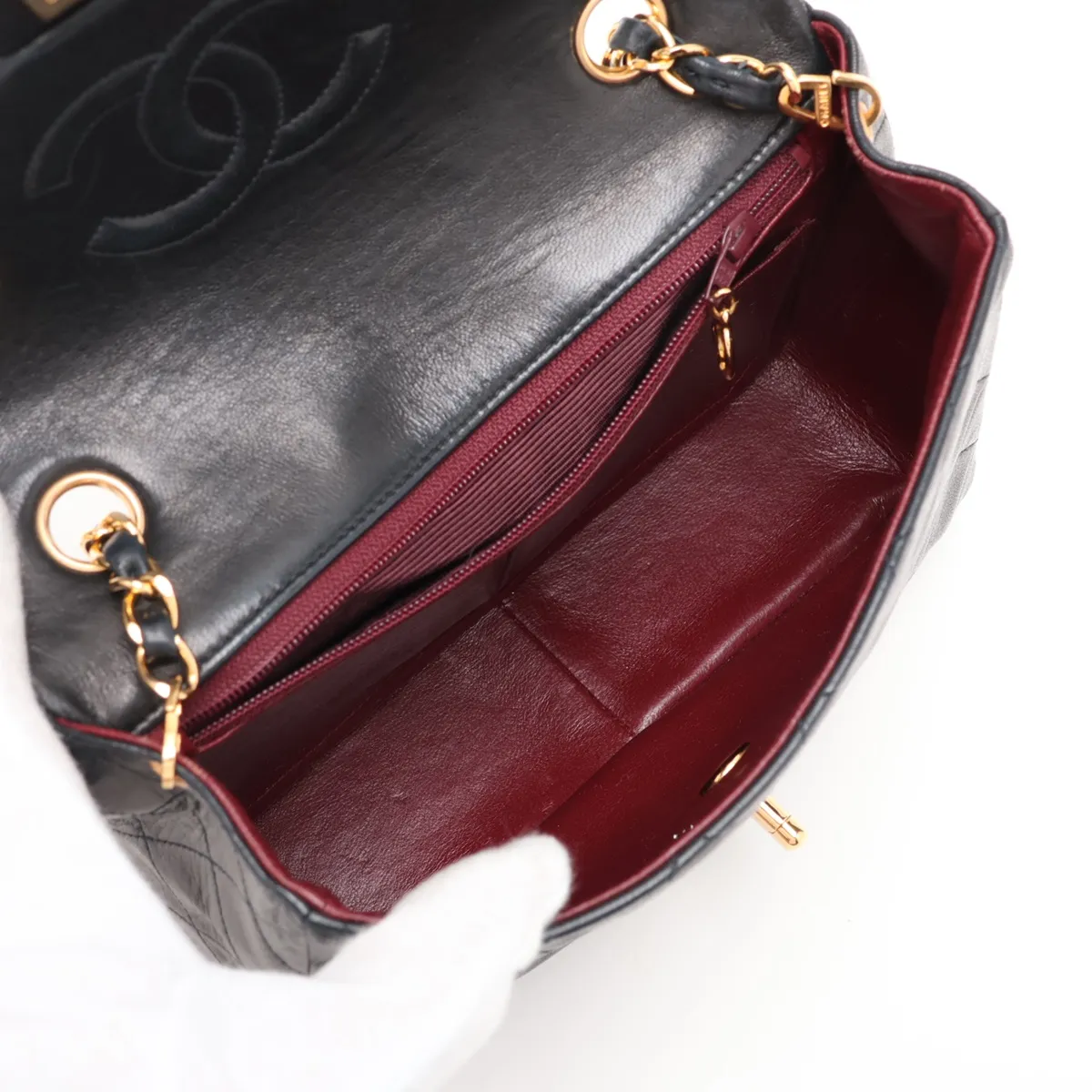 Mini Matelassé 20 Lambskin Single Flap Single Chain Bag, Black with Gold Hardware, A69900 — view 6