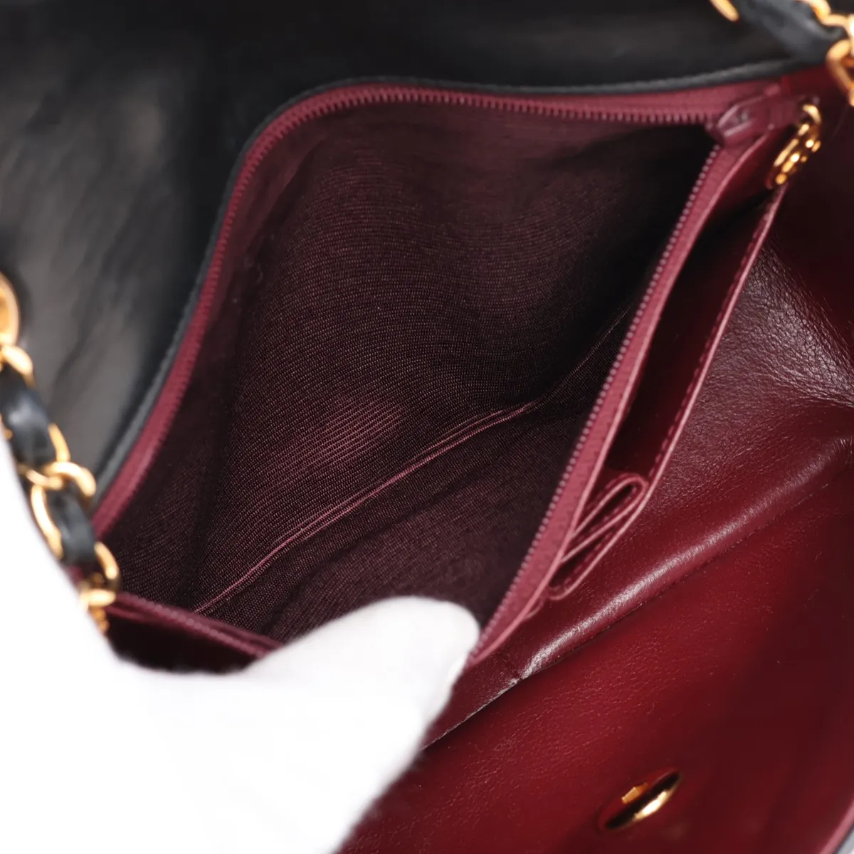 Mini Matelassé 20 Lambskin Single Flap Single Chain Bag, Black with Gold Hardware, A69900 — view 7