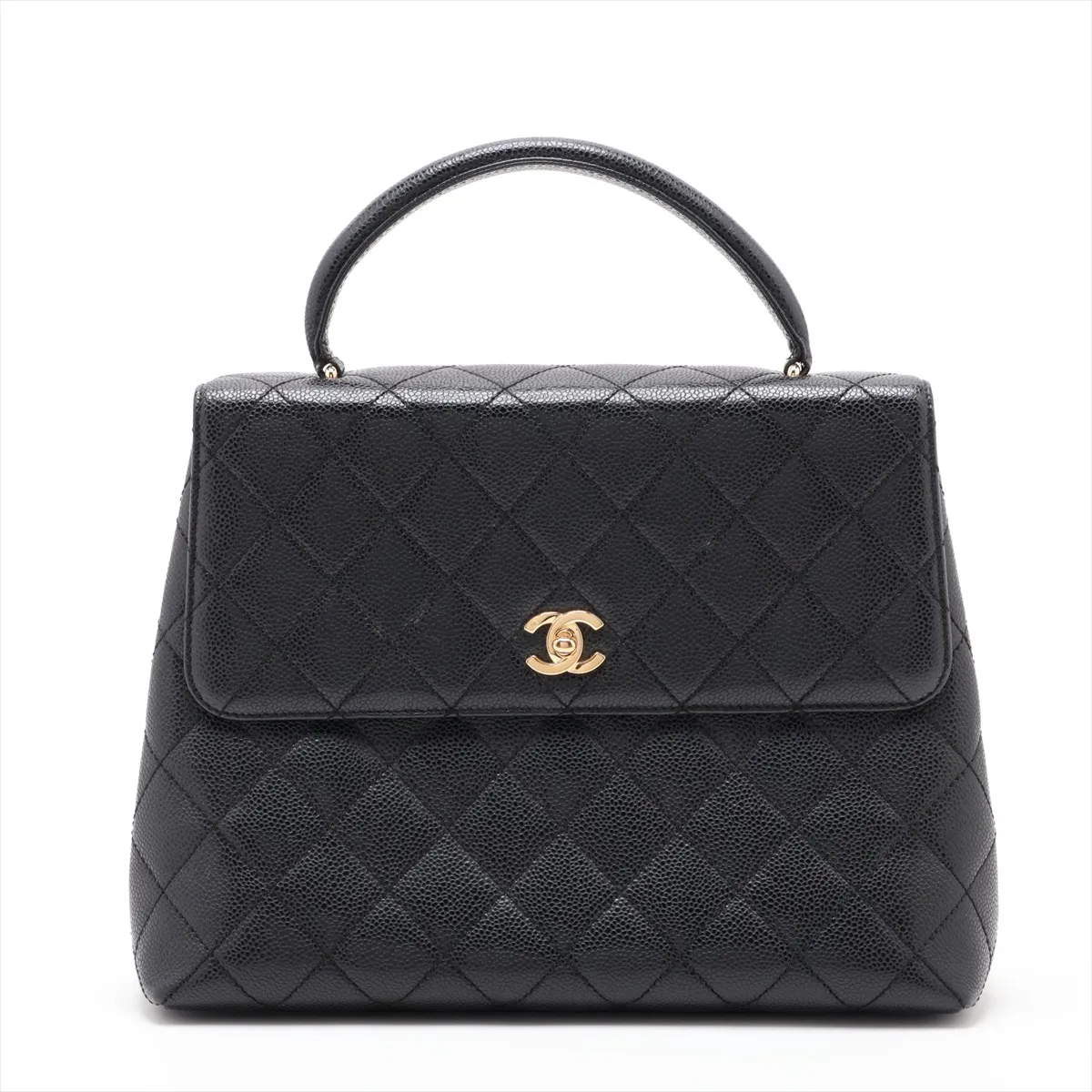 Matelassé Caviar Skin Handbag, Black with Gold Hardware, 9574029, Series 9