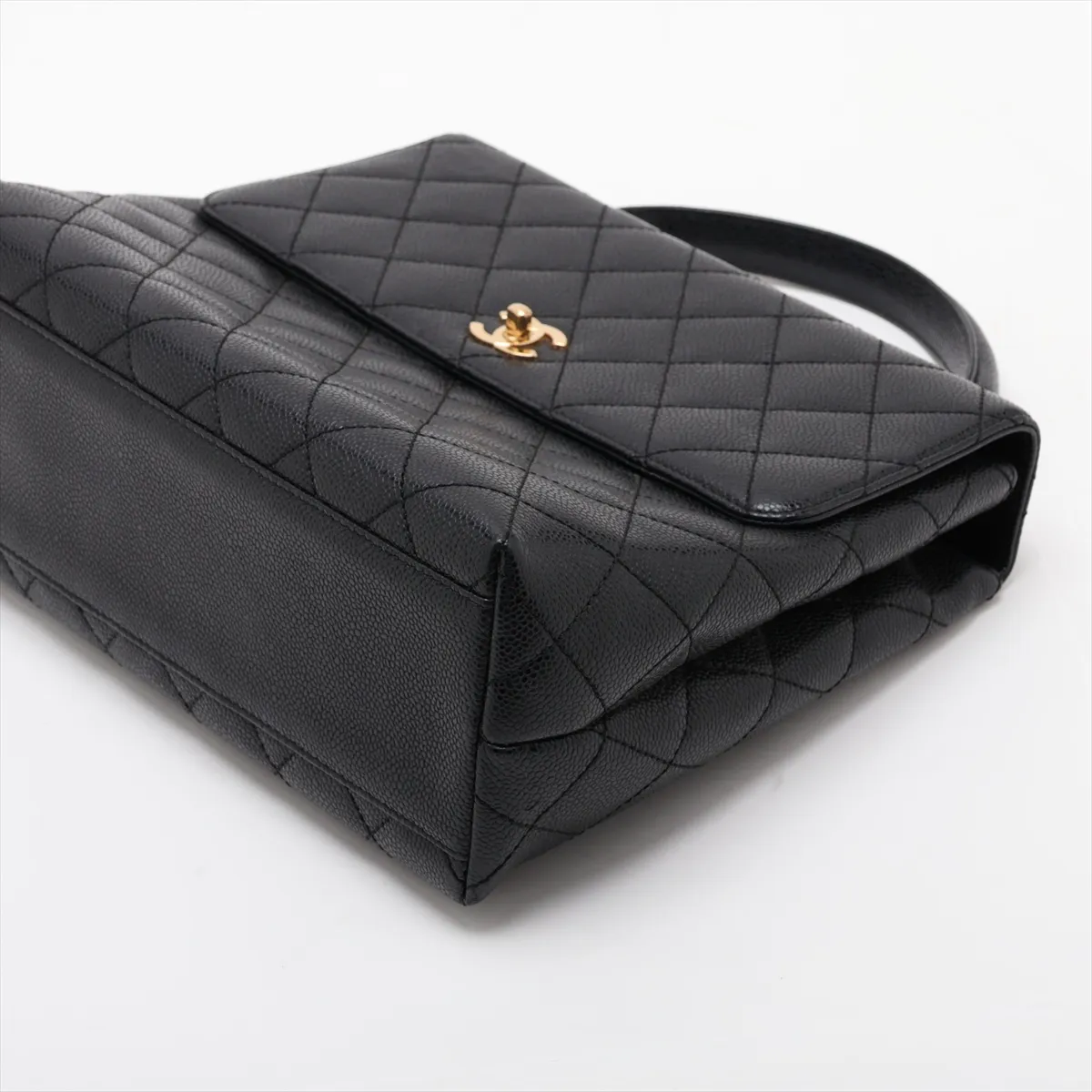 Matelassé Caviar Skin Handbag, Black with Gold Hardware, 9574029, Series 9 — view 3