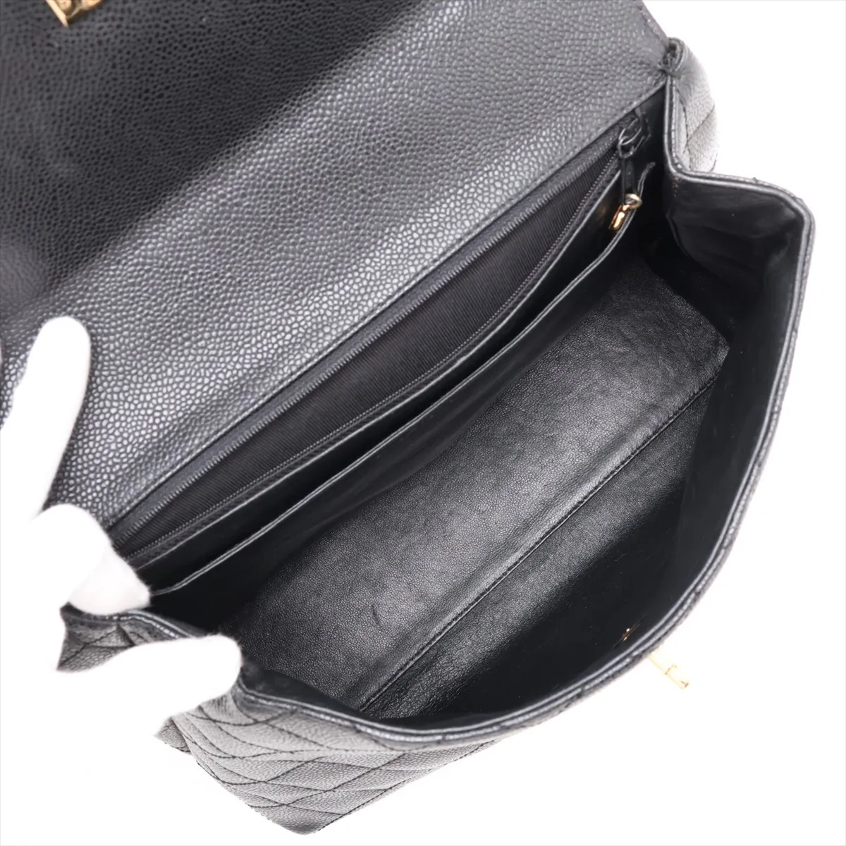 Matelassé Caviar Skin Handbag, Black with Gold Hardware, 9574029, Series 9 — view 7