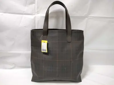 Checkered Leather Tote Bag, Brown Tote Bag