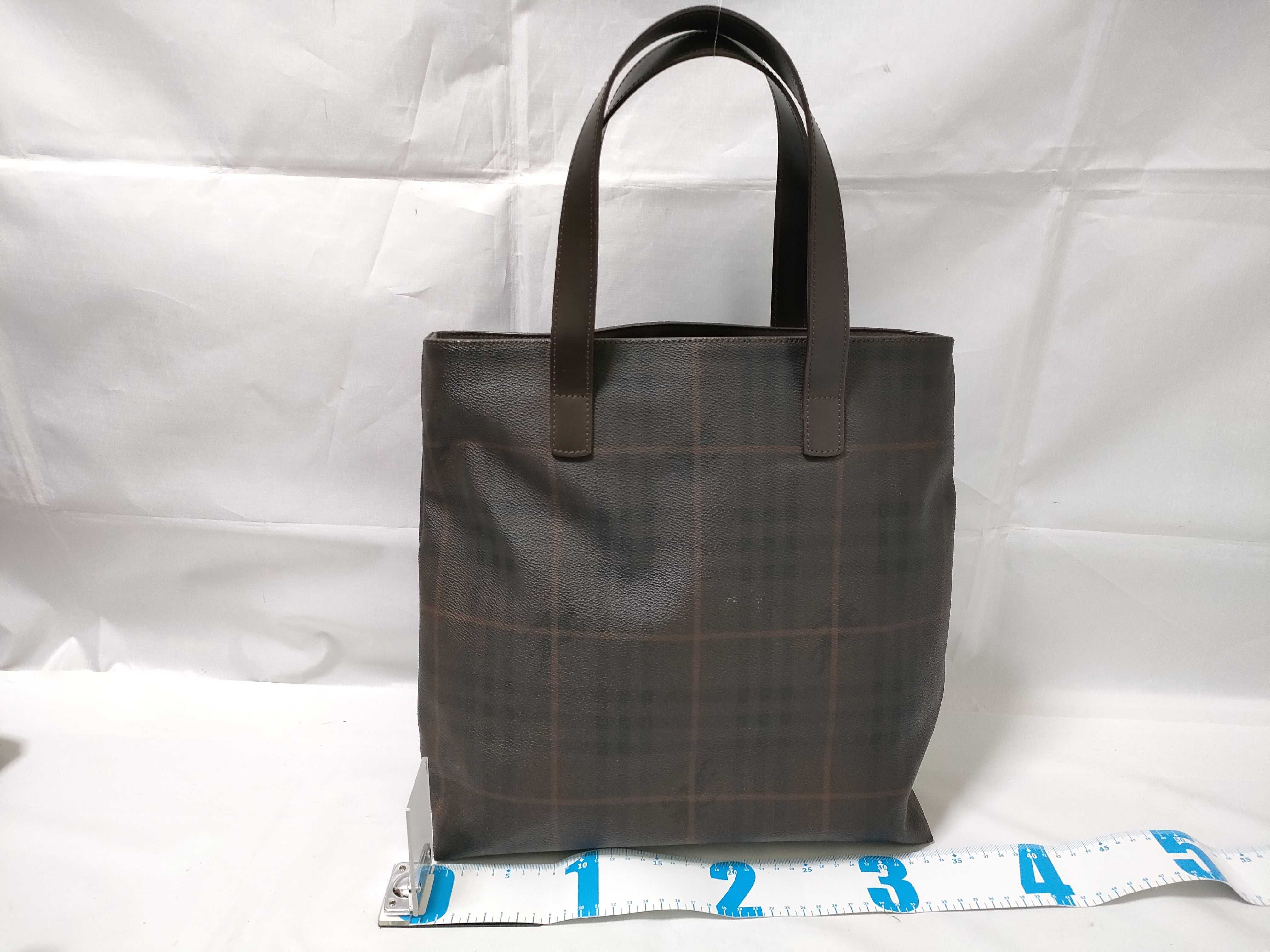 Checkered Leather Tote Bag, Brown Tote Bag — view 2
