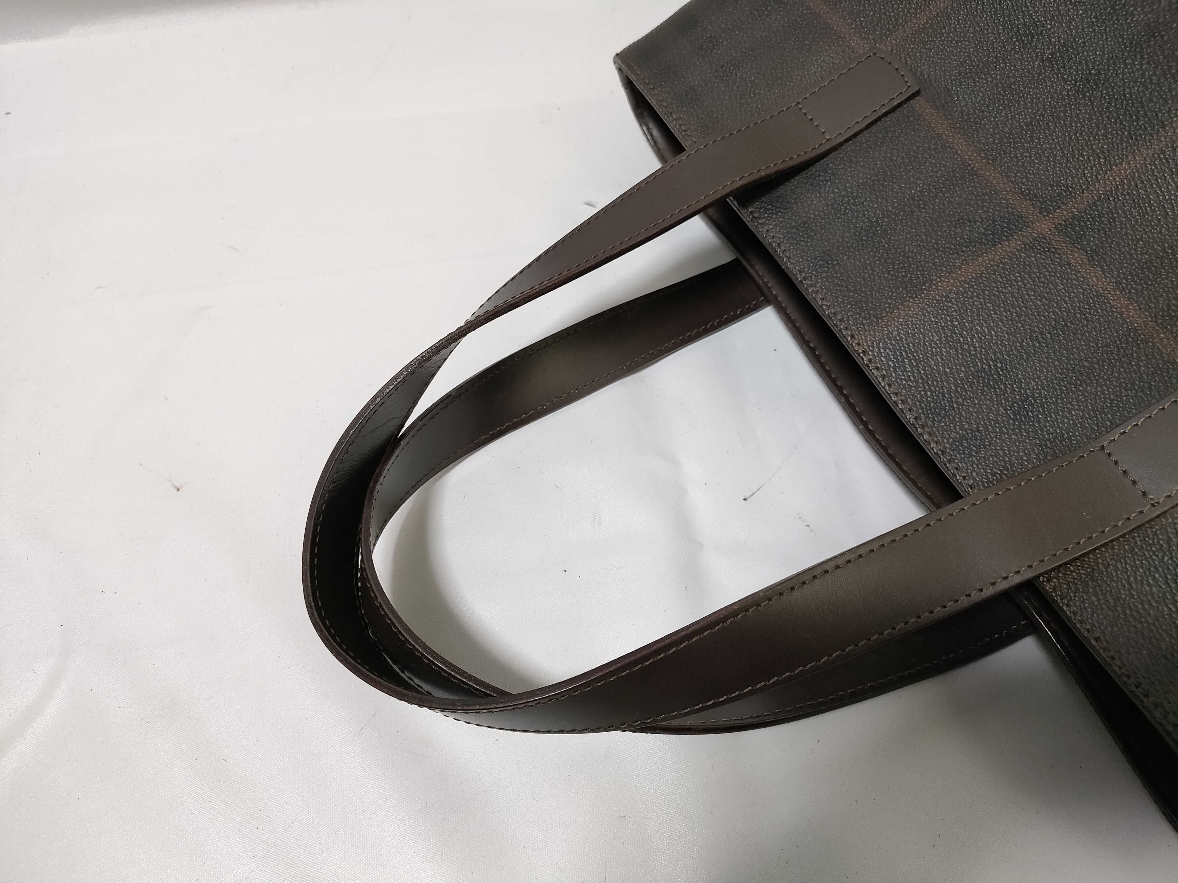 Checkered Leather Tote Bag, Brown Tote Bag — view 3