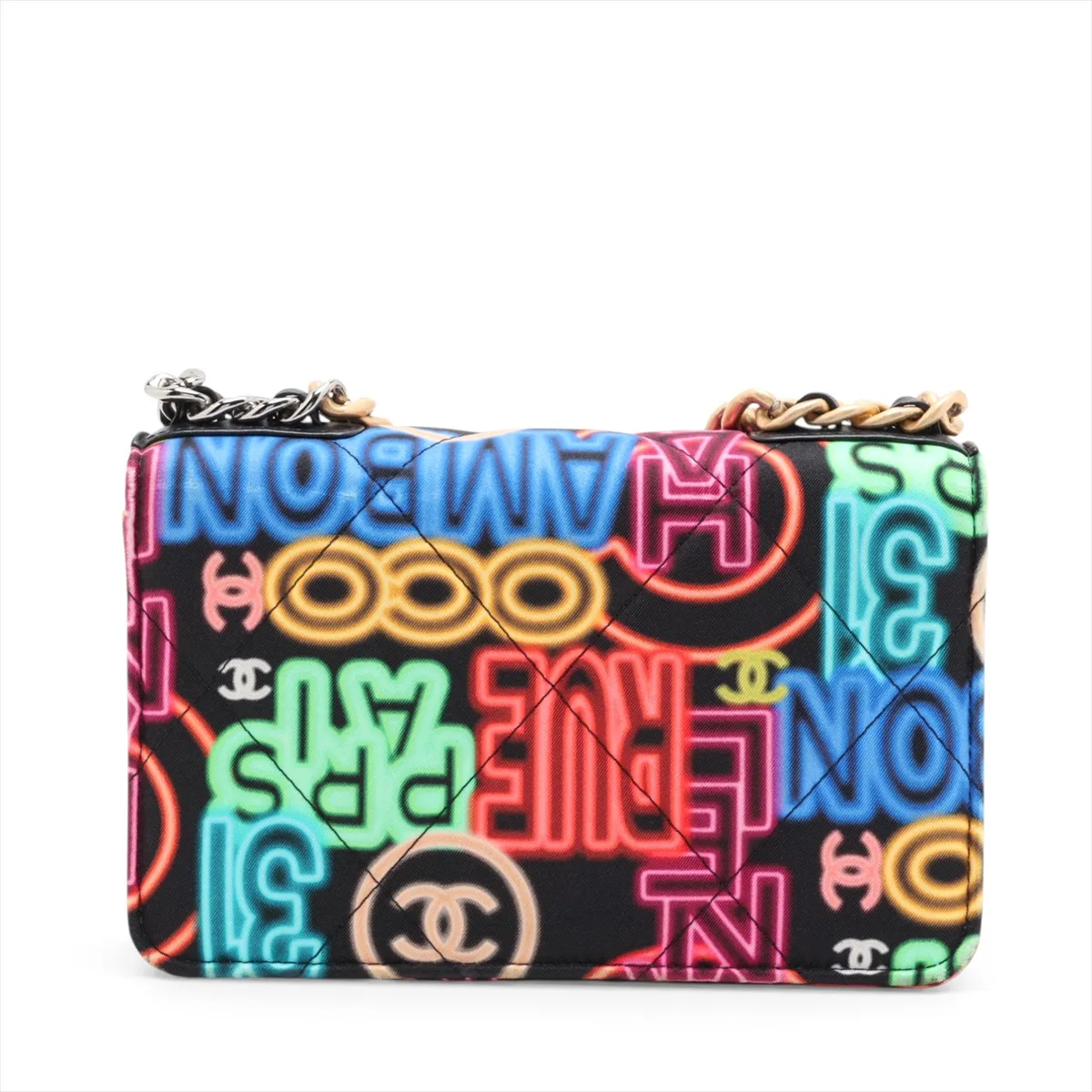 19 Fabric x Lambskin Chain Wallet Black Gold x Silver Hardware 31213301 Serial Number 31 — view 2