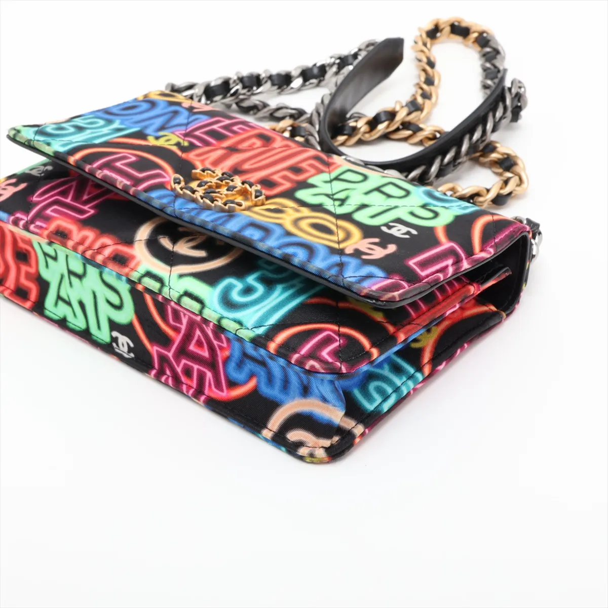 19 Fabric x Lambskin Chain Wallet Black Gold x Silver Hardware 31213301 Serial Number 31 — view 3