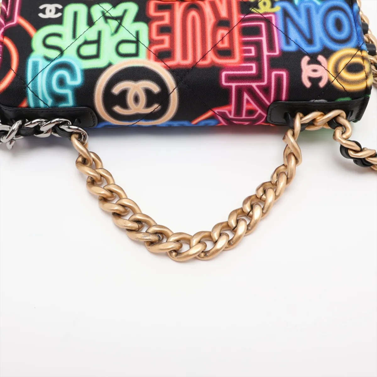 19 Fabric x Lambskin Chain Wallet Black Gold x Silver Hardware 31213301 Serial Number 31 — view 5
