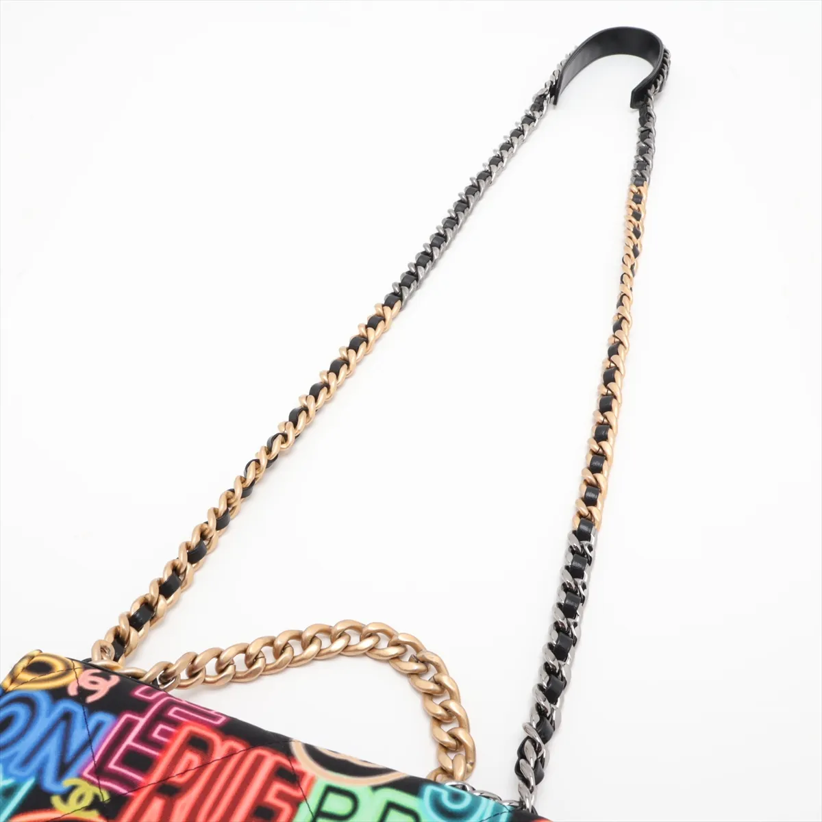 19 Fabric x Lambskin Chain Wallet Black Gold x Silver Hardware 31213301 Serial Number 31 — view 7