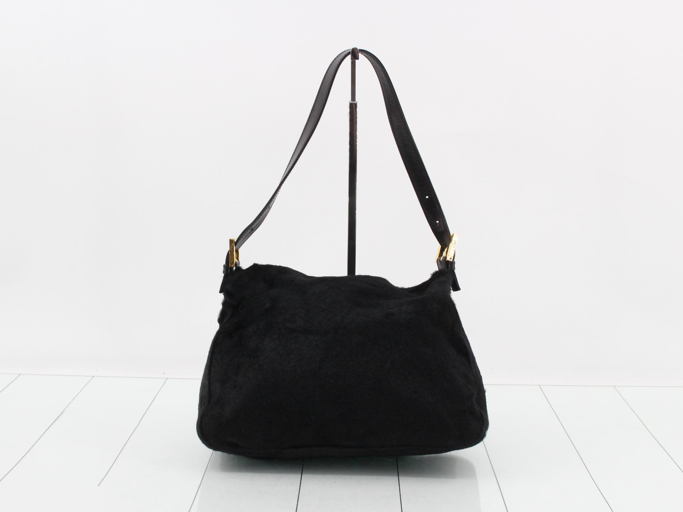 Mamma Baguette Calf Hair/Leather One-Shoulder Bag, Black — view 2