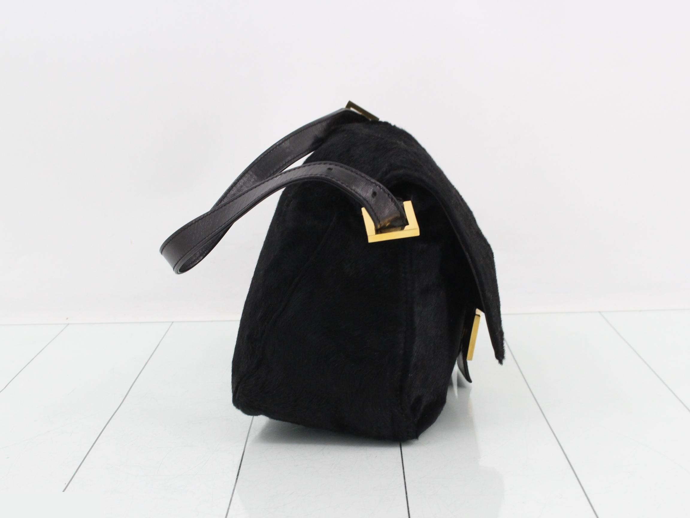 Mamma Baguette Calf Hair/Leather One-Shoulder Bag, Black — view 4