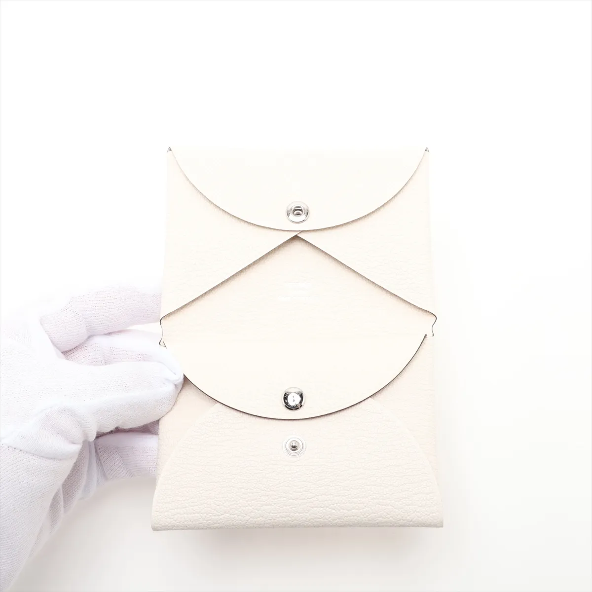 Hermès Calvi Duo Chevre Mysore Coin Case, Cream, Silver Hardware, G: 2026 — view 3