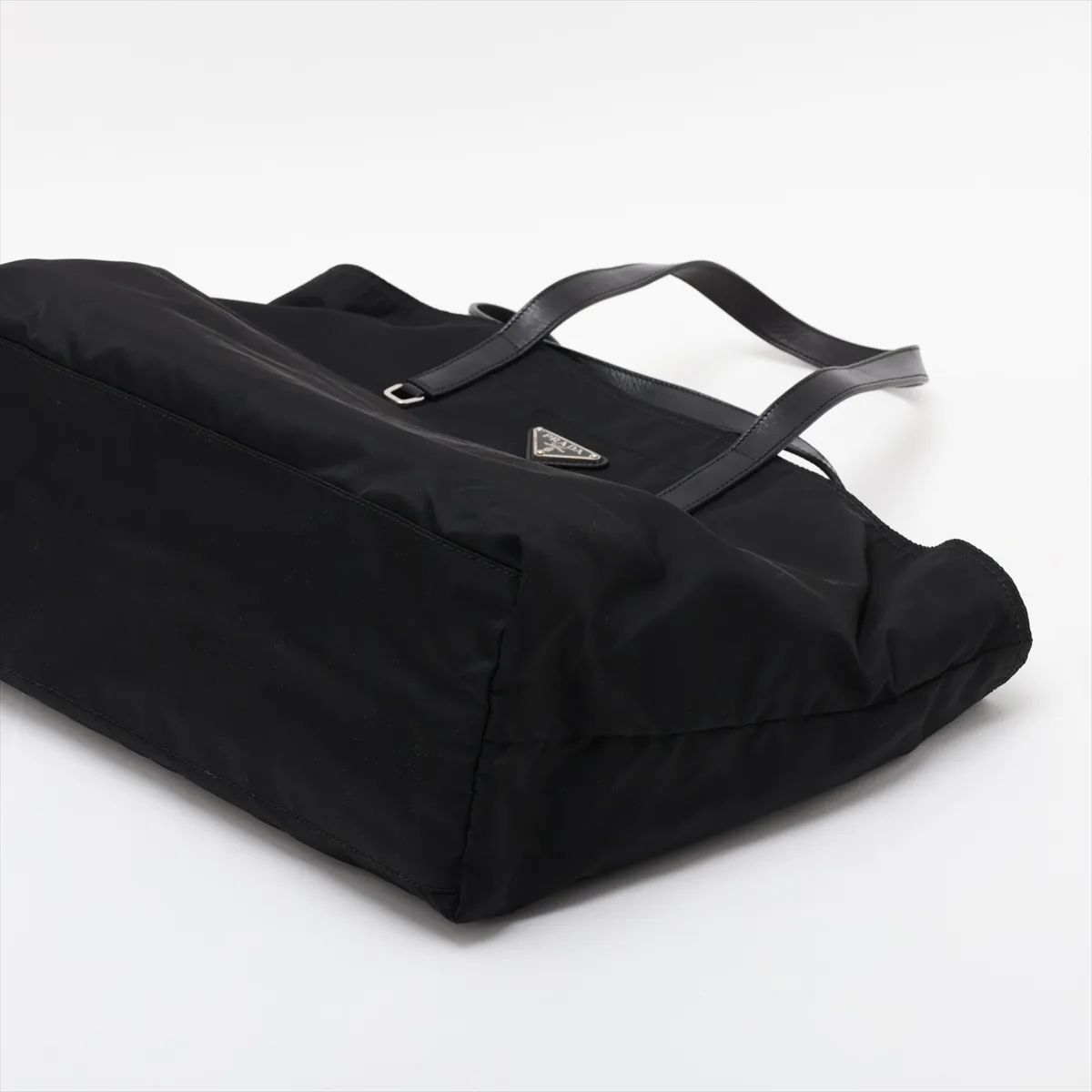 Tessuto Nylon x Leather Tote Bag, Black — view 3