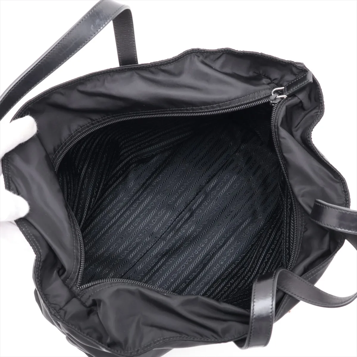 Tessuto Nylon x Leather Tote Bag, Black — view 7