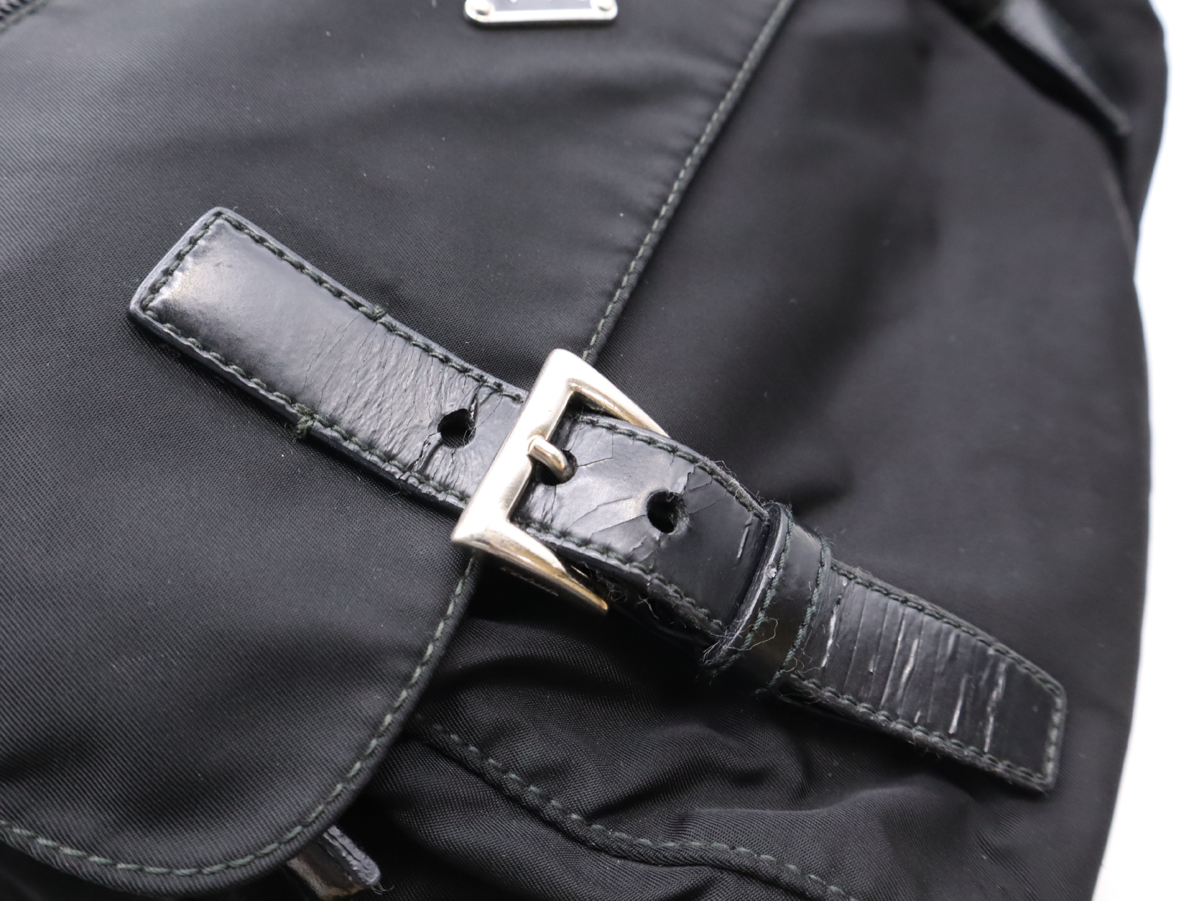BT6671 Nylon Triangle Logo Shoulder Bag, Black with Silver Hardware, Includes Card. — view 11