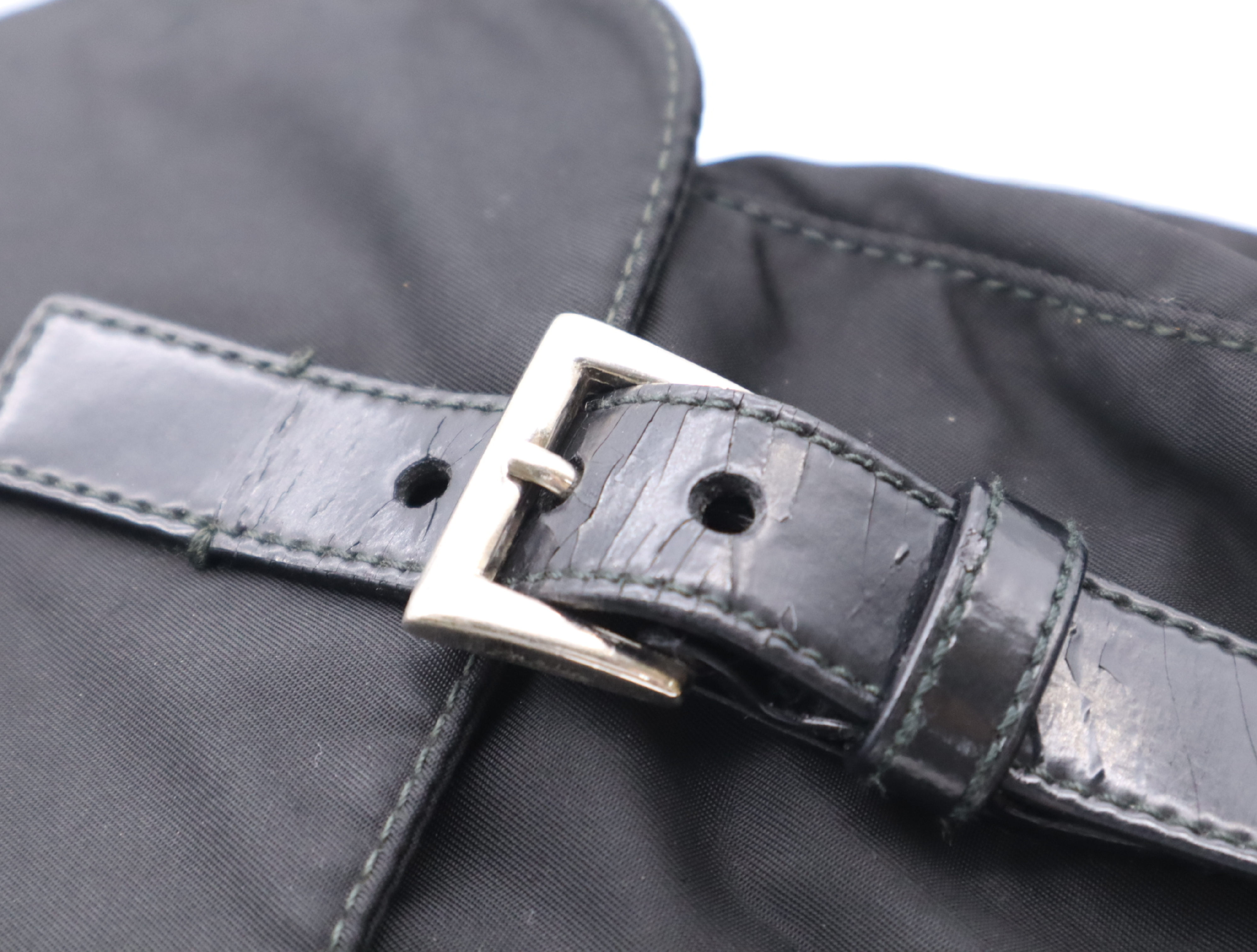 BT6671 Nylon Triangle Logo Shoulder Bag, Black with Silver Hardware, Includes Card. — view 12