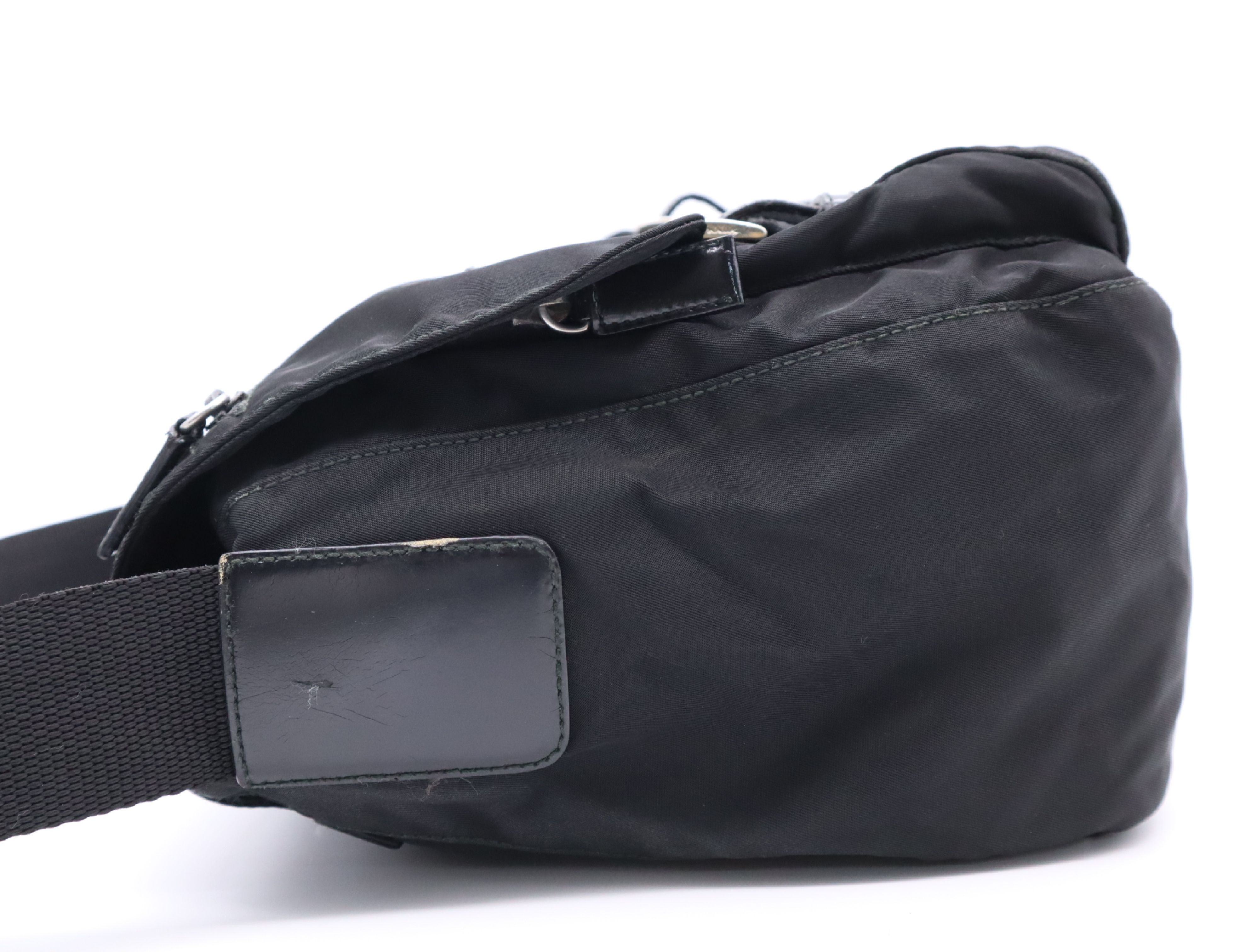 BT6671 Nylon Triangle Logo Shoulder Bag, Black with Silver Hardware, Includes Card. — view 3