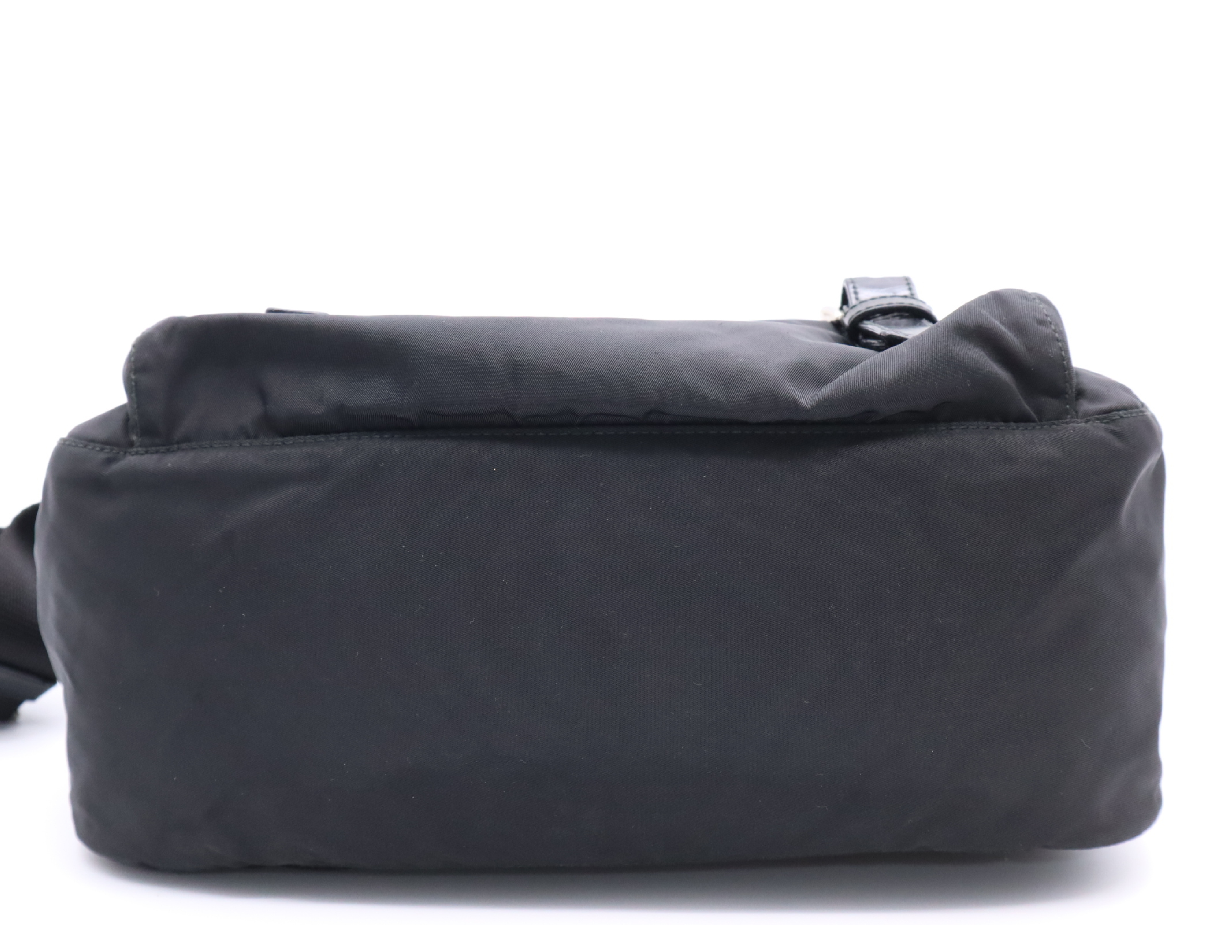 BT6671 Nylon Triangle Logo Shoulder Bag, Black with Silver Hardware, Includes Card. — view 4