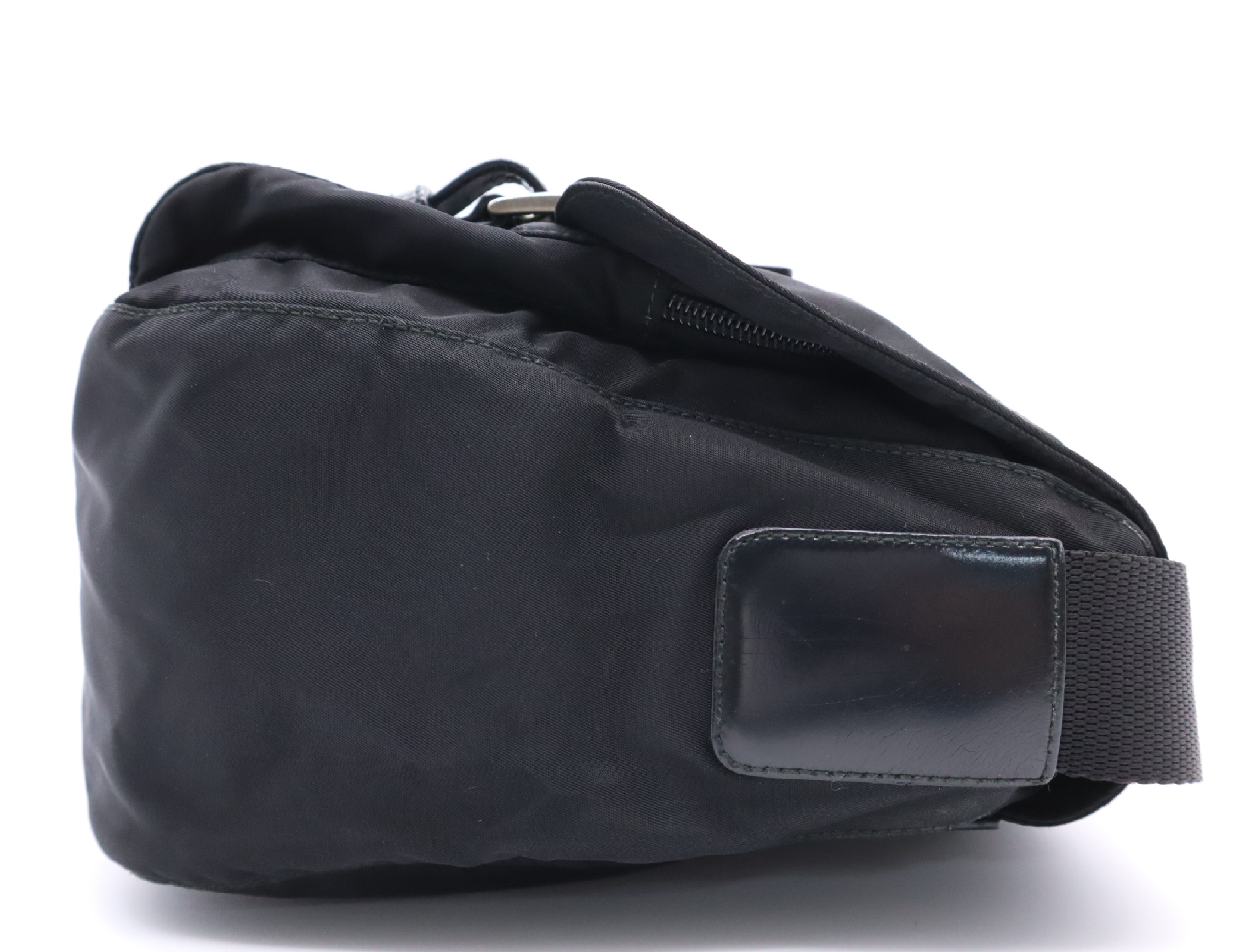 BT6671 Nylon Triangle Logo Shoulder Bag, Black with Silver Hardware, Includes Card. — view 5