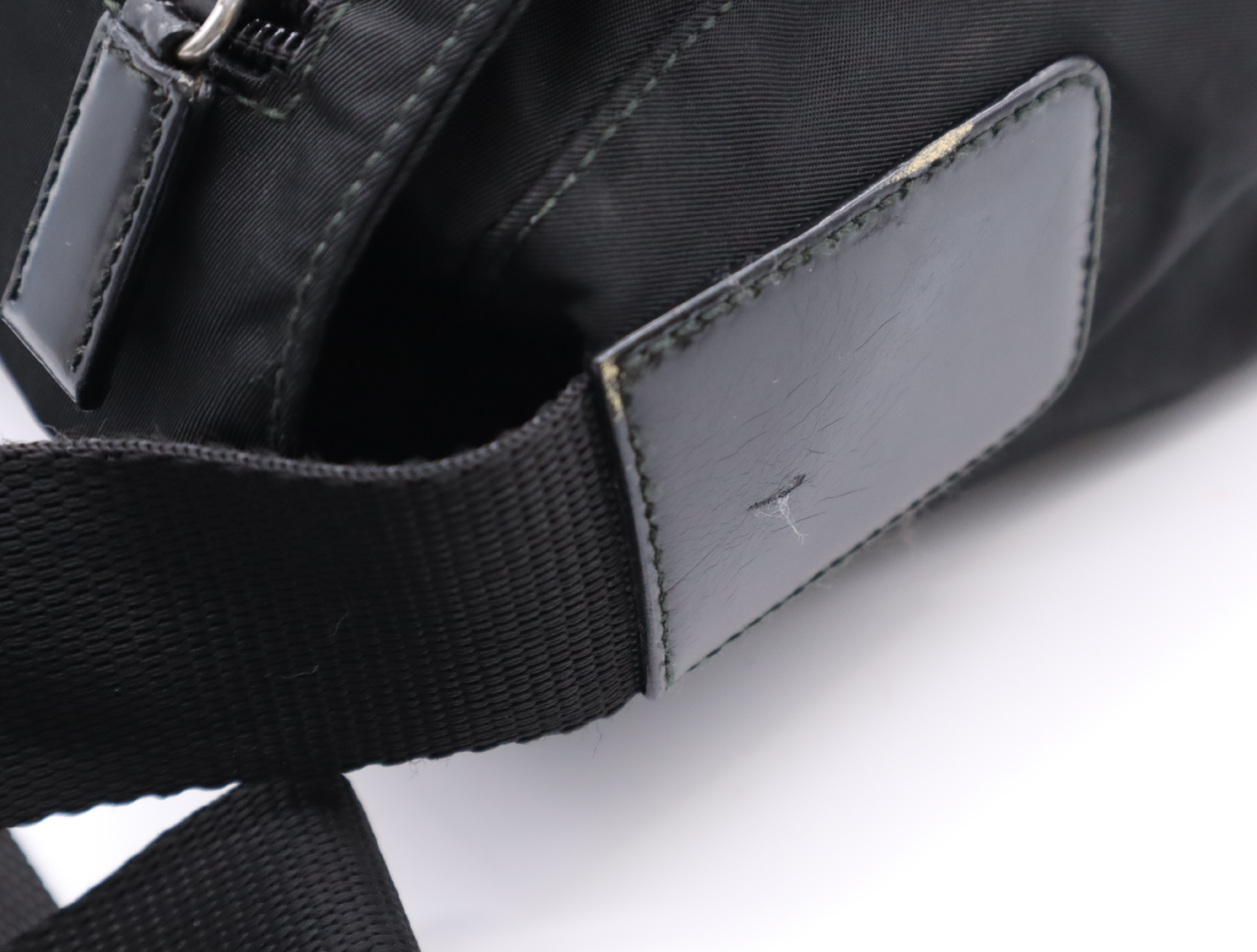 BT6671 Nylon Triangle Logo Shoulder Bag, Black with Silver Hardware, Includes Card. — view 9