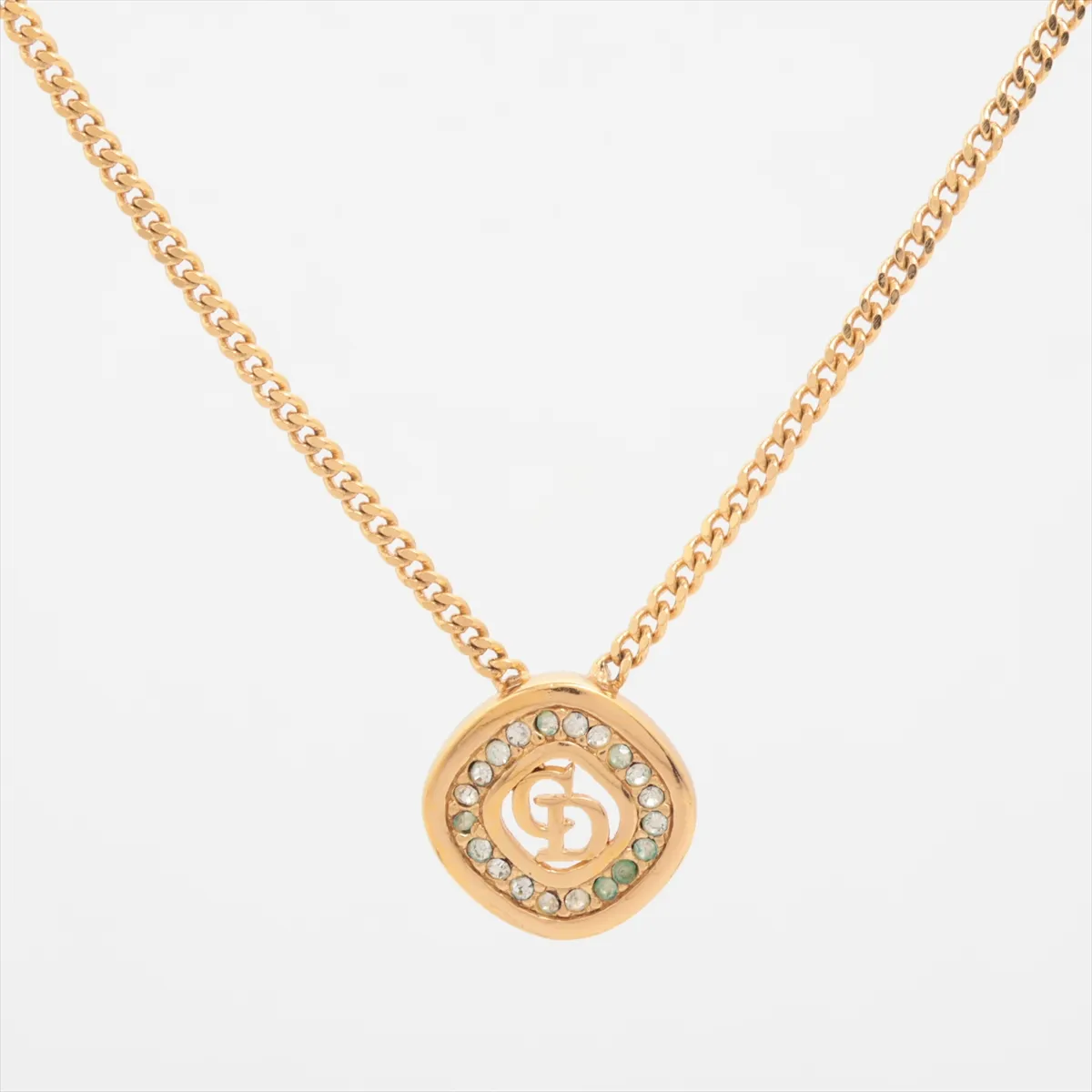 CD Logo Necklace GP x Rhinestone Gold
