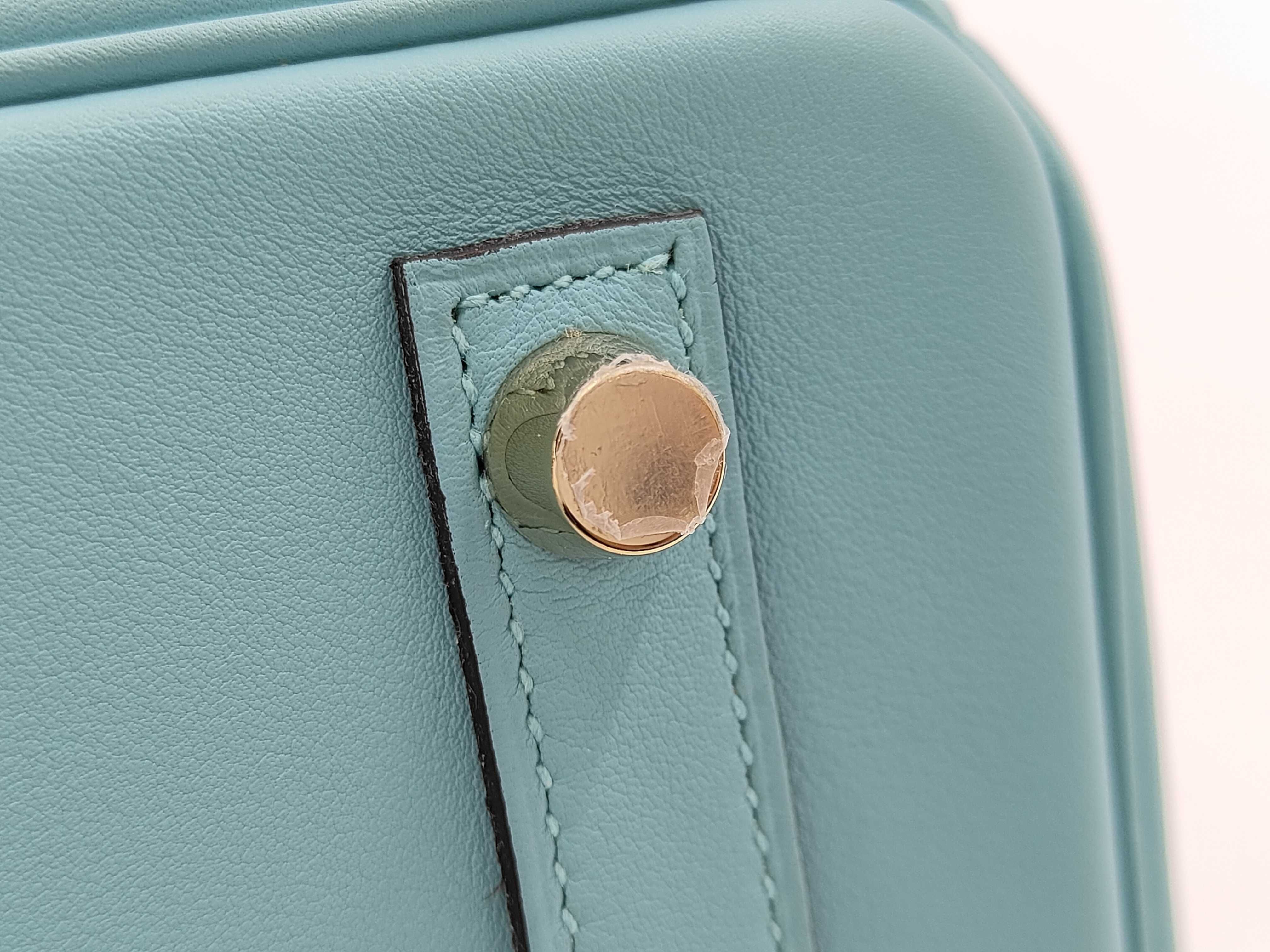 Birkin 25 Swift Blue X Stamp, with padlock, clochette, rain cover, and dust bag. — view 8