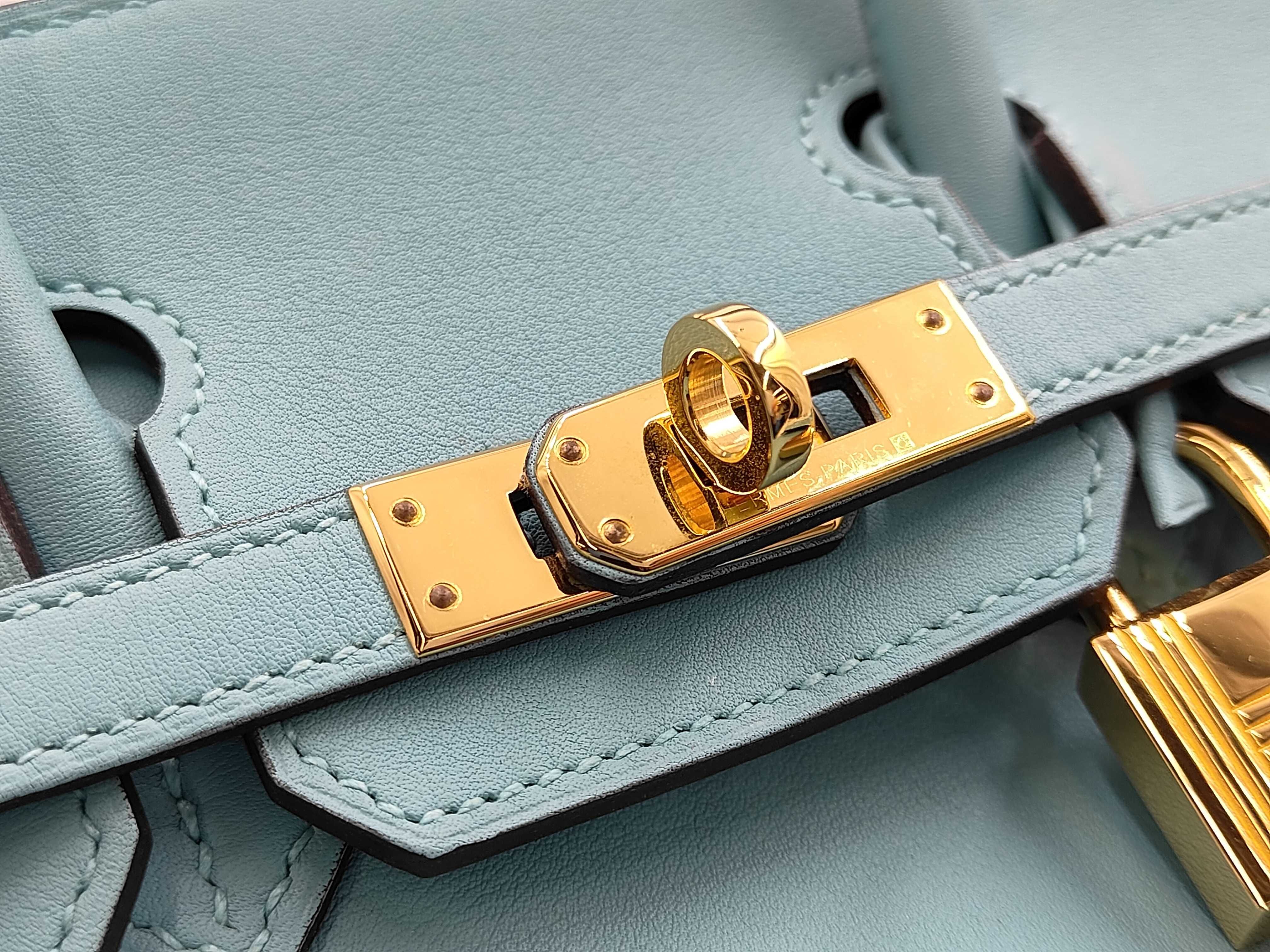 Birkin 25 Swift Blue X Stamp, with padlock, clochette, rain cover, and dust bag. — view 10