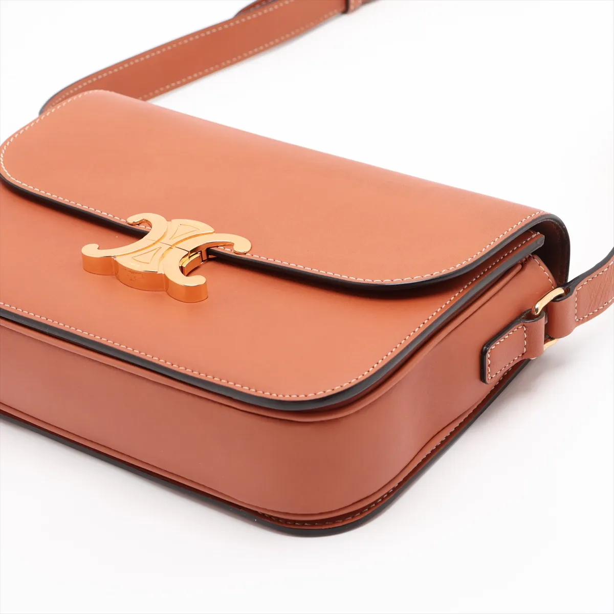 Triomphe Teen Leather Shoulder Bag, Brown — view 3