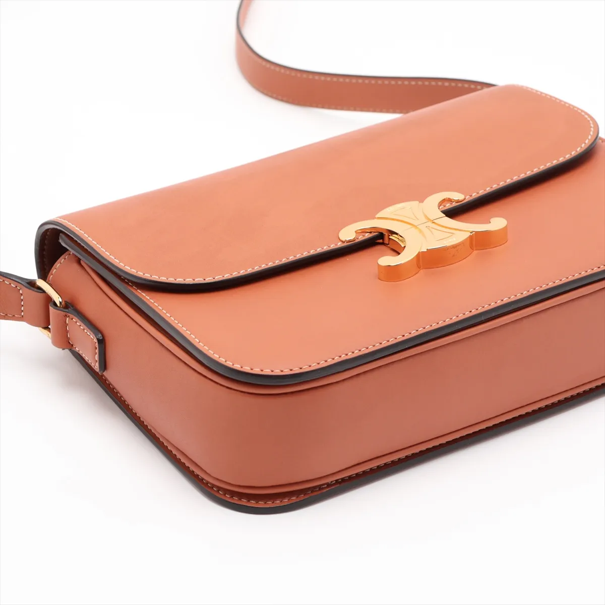 Triomphe Teen Leather Shoulder Bag, Brown — view 4