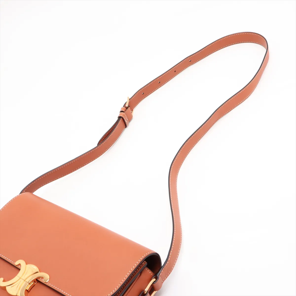 Triomphe Teen Leather Shoulder Bag, Brown — view 5
