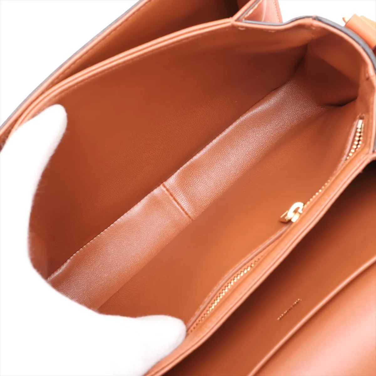 Triomphe Teen Leather Shoulder Bag, Brown — view 6