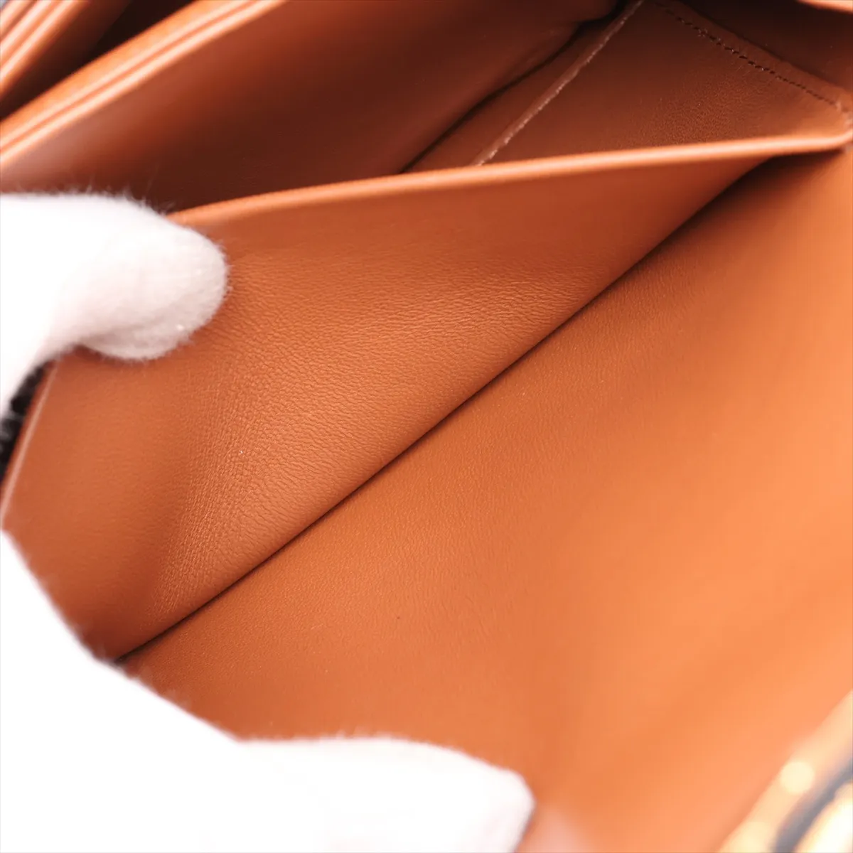 Triomphe Teen Leather Shoulder Bag, Brown — view 9