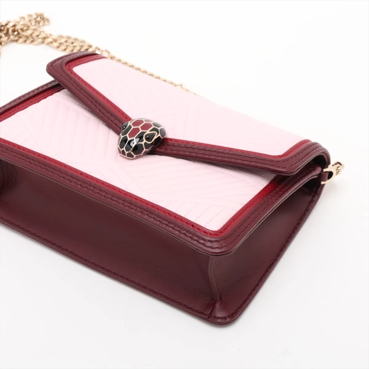 Serpenti Leather Chain Shoulder Bag, Pink, with Mirror — view 3
