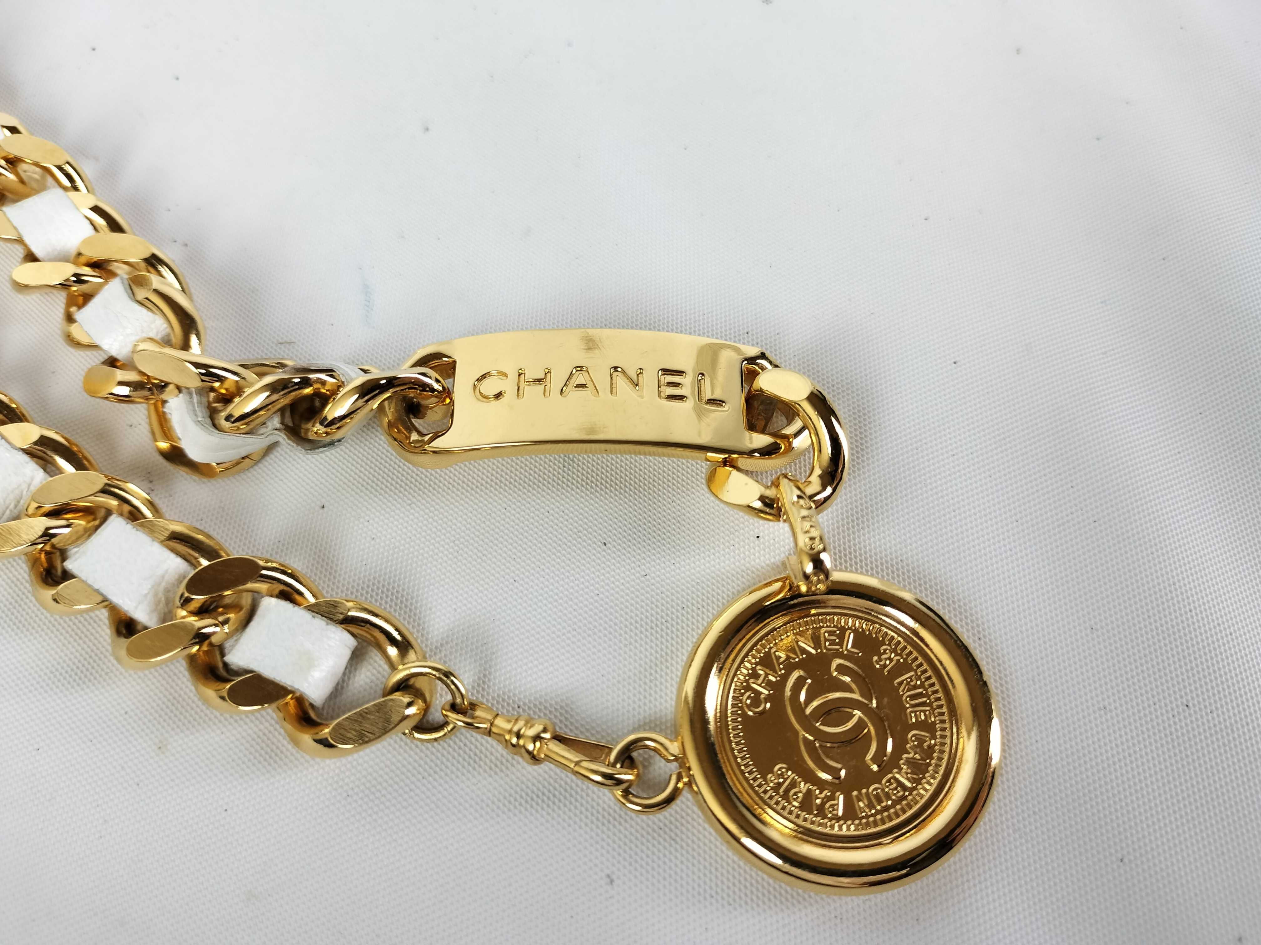 95A Cambon Coin White Leather x Gold Hardware Chain Belt — view 4