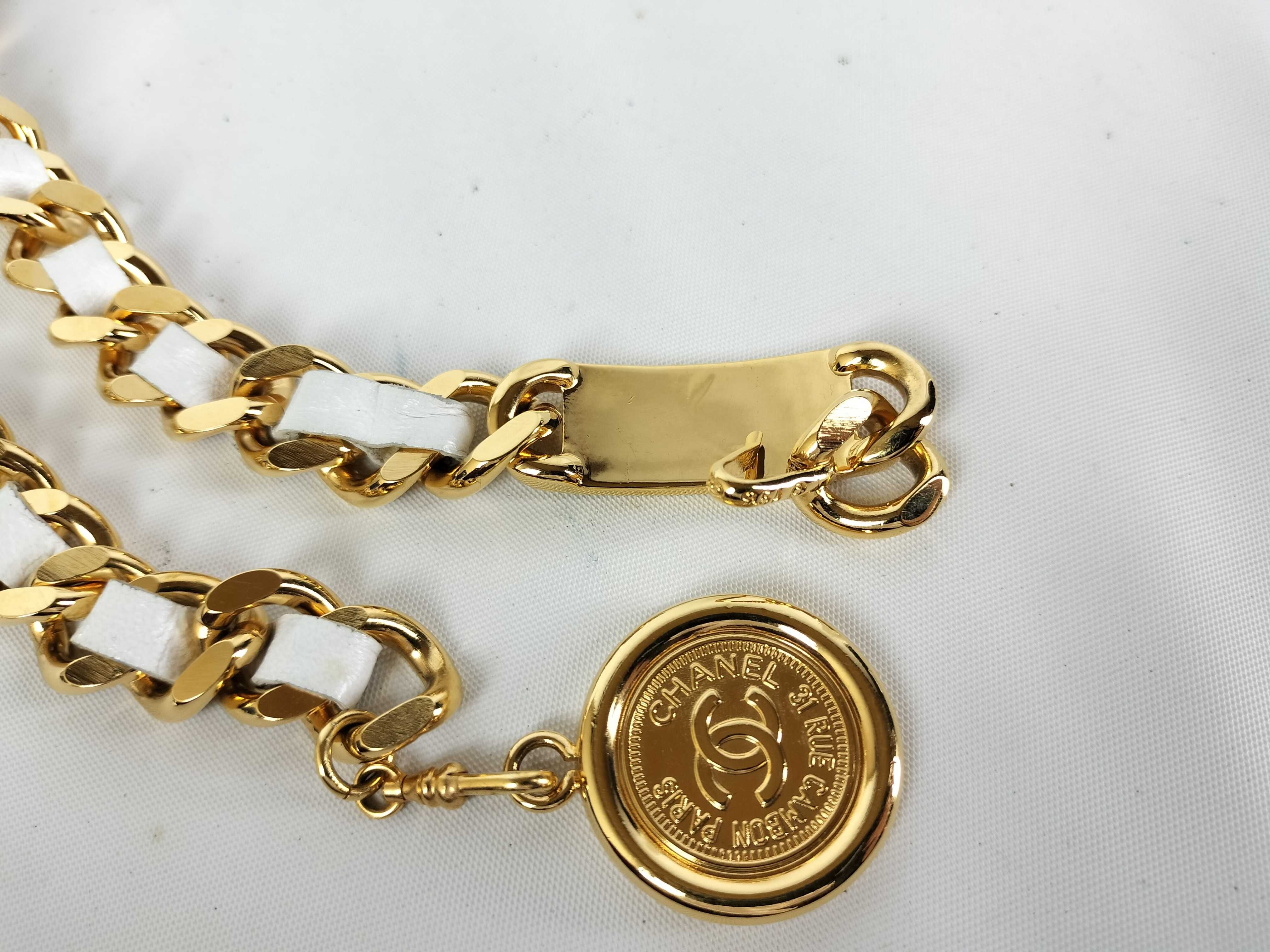 95A Cambon Coin White Leather x Gold Hardware Chain Belt — view 5