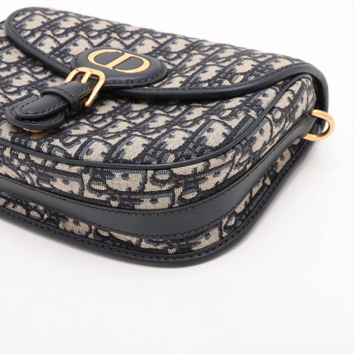 Oblique Bobby Canvas x Leather Shoulder Bag, Navy — view 3