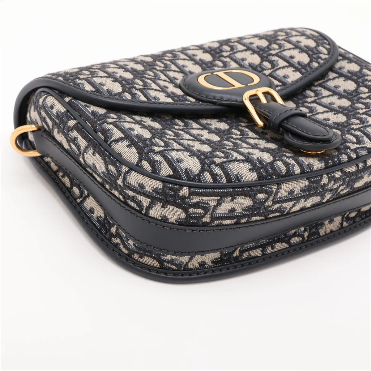 Oblique Bobby Canvas x Leather Shoulder Bag, Navy — view 4