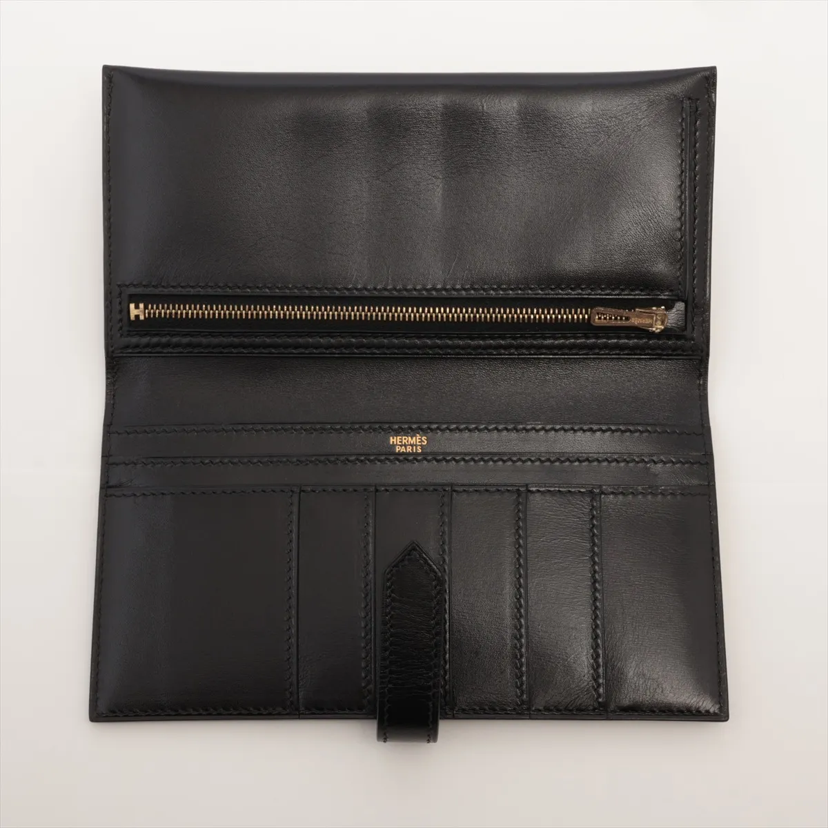 Bearn Classic Box Calf Long Wallet, Black with Gold Hardware, F: 2002 — view 3