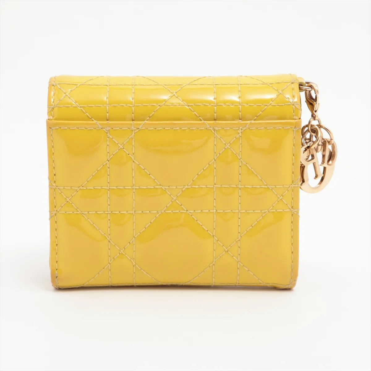 Lady Dior Cannage Patent Leather Compact Wallet Yellow — view 2