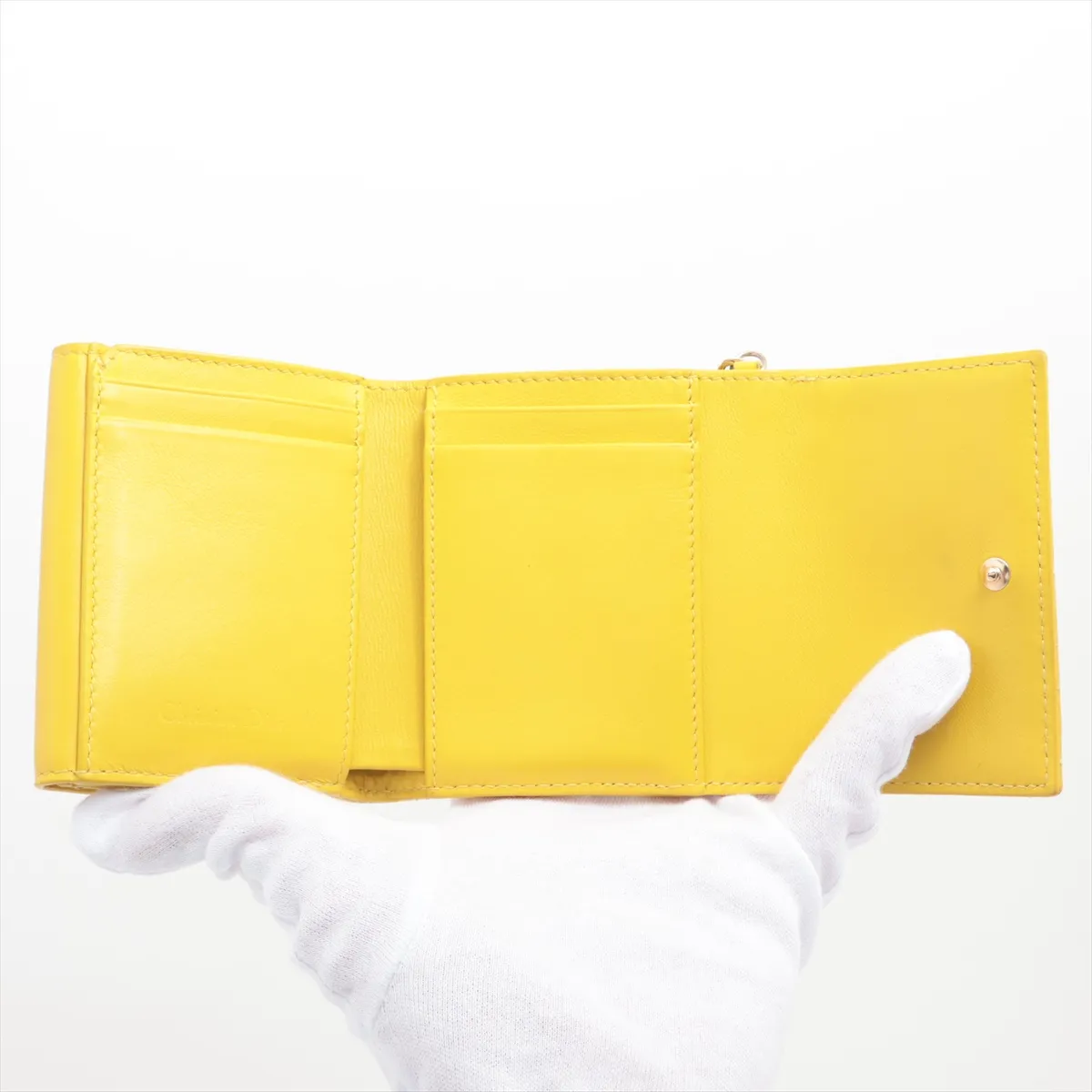 Lady Dior Cannage Patent Leather Compact Wallet Yellow — view 4