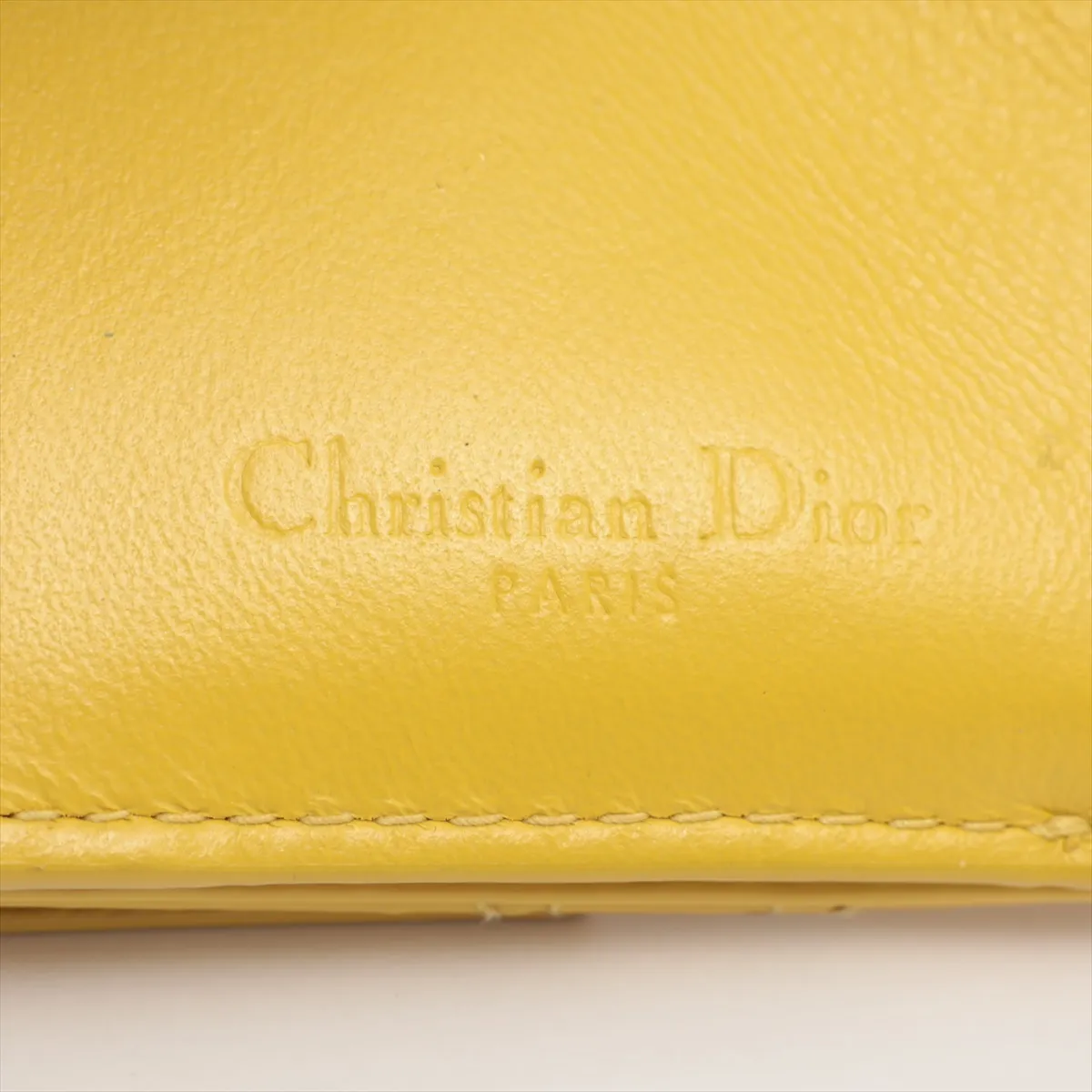 Lady Dior Cannage Patent Leather Compact Wallet Yellow — view 7