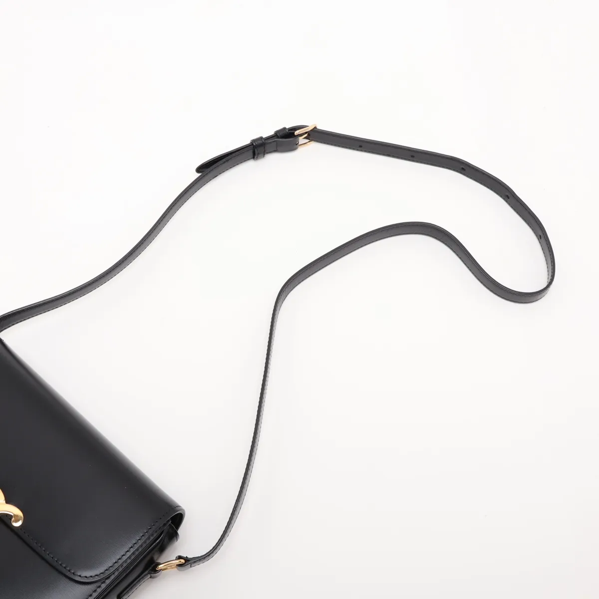 Triomphe Teen Leather Shoulder Bag, Black — view 5